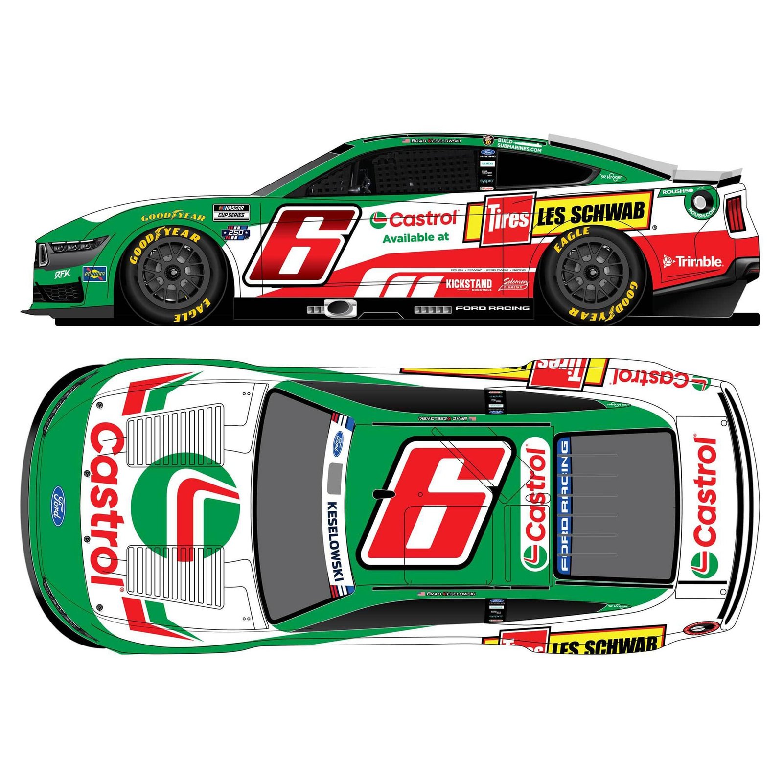 Action Racing Brad Keselowski 2026 #6 Castrol/Les Schwab Tire Centers 1:24 Regular Paint Foil Numbers Die-Cast Ford Mustang