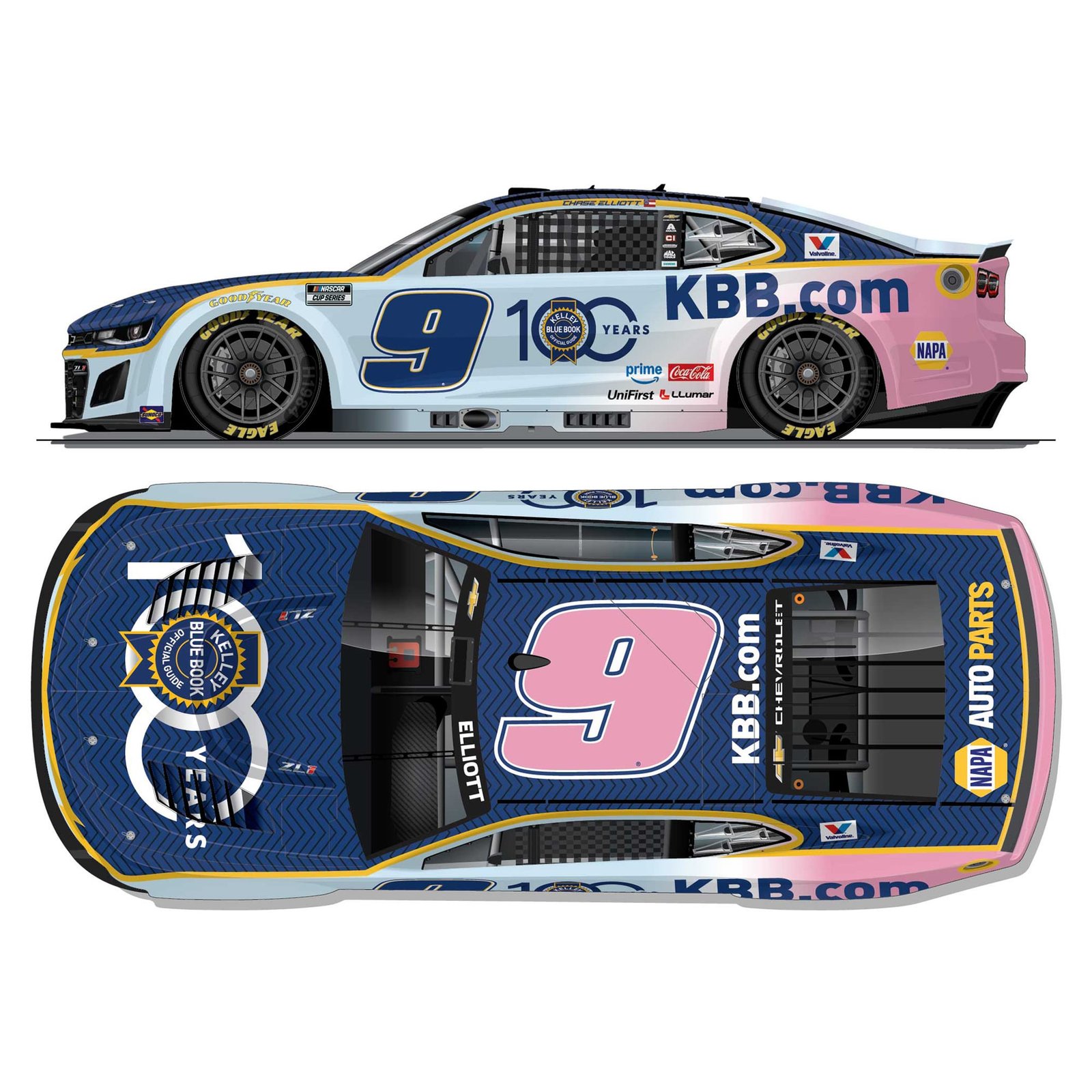 Action Racing Chase Elliott 2026 #9 Kelly Bluebook 100th Anniversary 1:24 Regular Paint Die-Cast Chevrolet Camaro ZL1