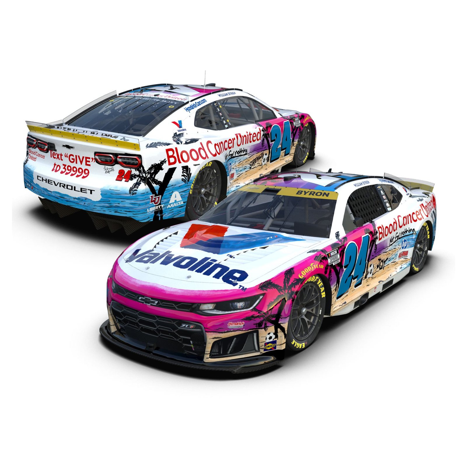 Action Racing William Byron 2026 #24 Valvoline Blood Cancer United 1:24 Elite Die-Cast Chevrolet Camaro ZL1