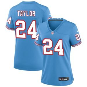 Alontae Taylor Women’s Nike Light Blue Tennessee Titans Oilers Throwback Custom Game Jersey