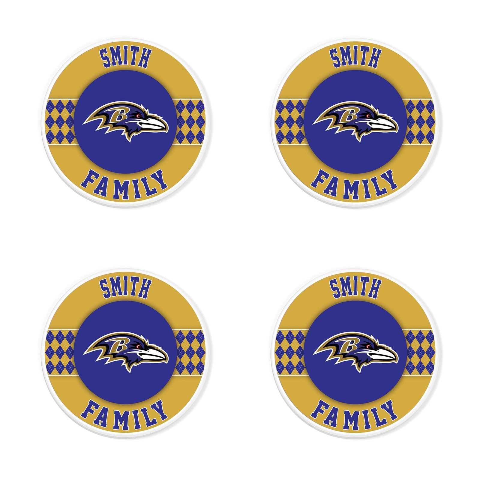Baltimore Ravens 4″ Personalized Circular Coasters 4-Pack Set