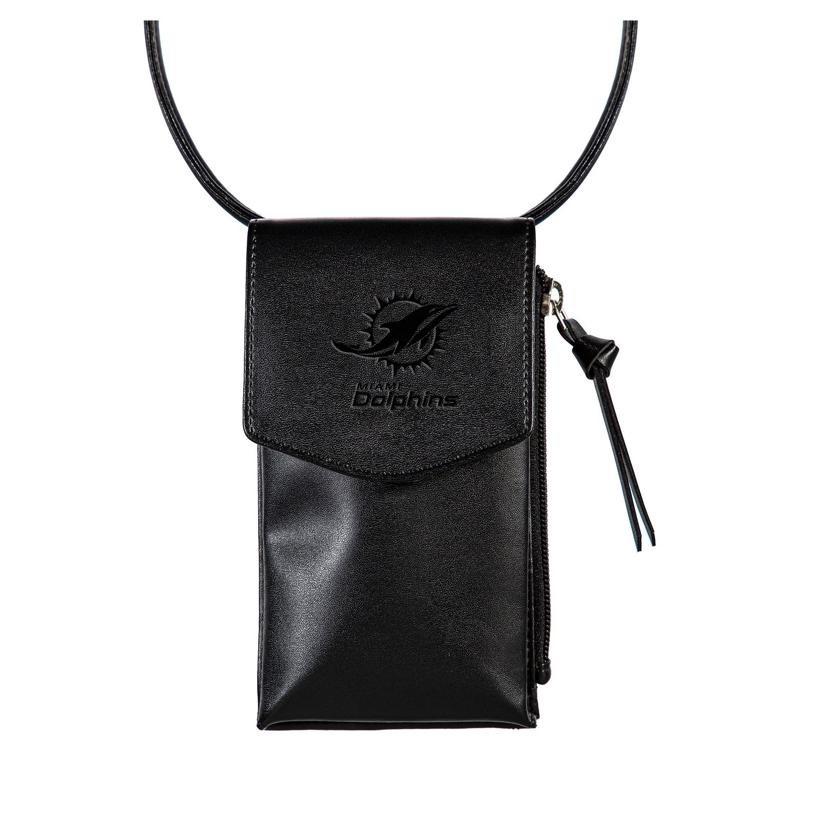 Black Miami Dolphins Hybrid Leather Crossbody Cell Phone Wallet