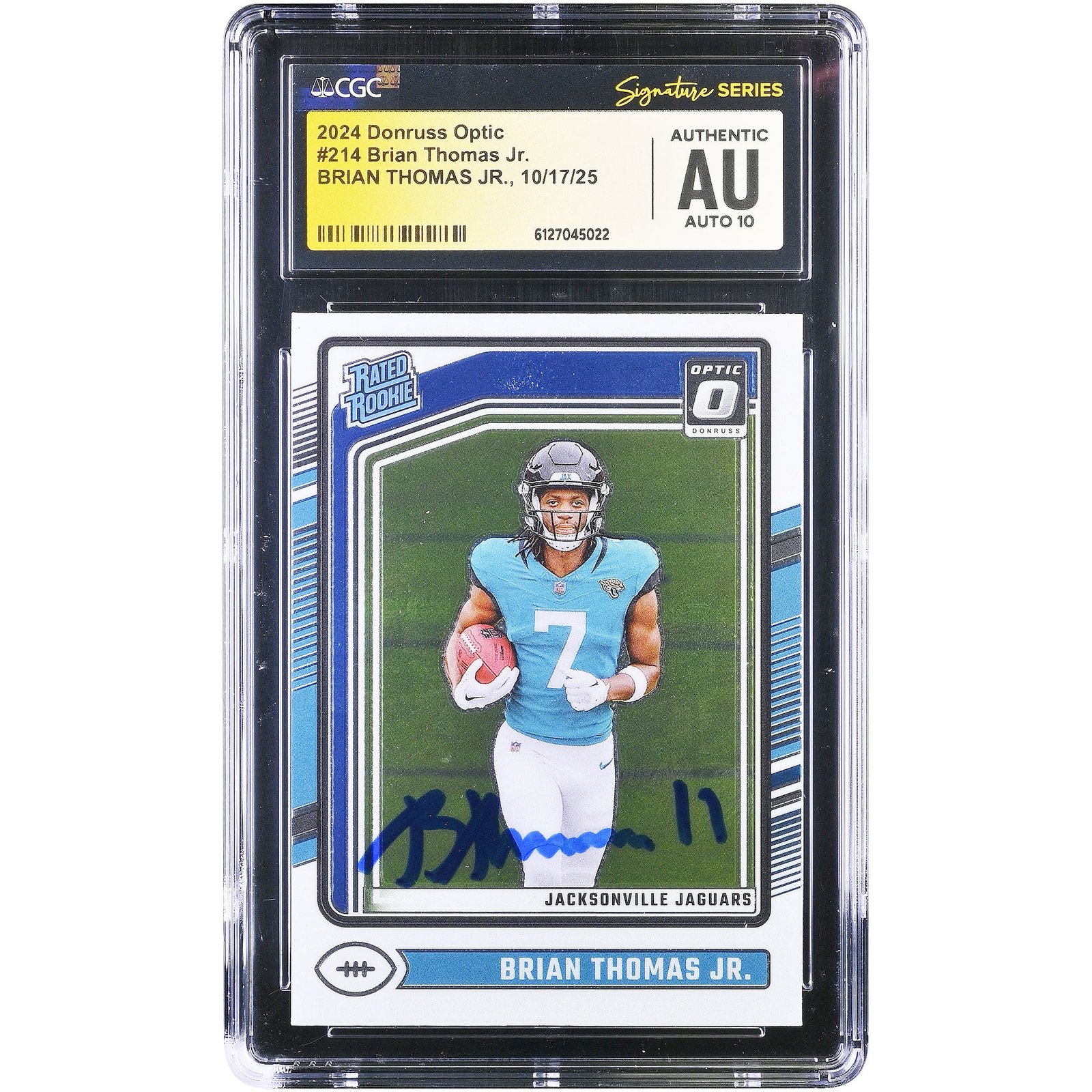 Brian Thomas Jr. Jacksonville Jaguars Autographed 2024 Panini Donruss Optic #214 CGC Fanatics Witnessed Authenticated Auto 10 Rookie Card