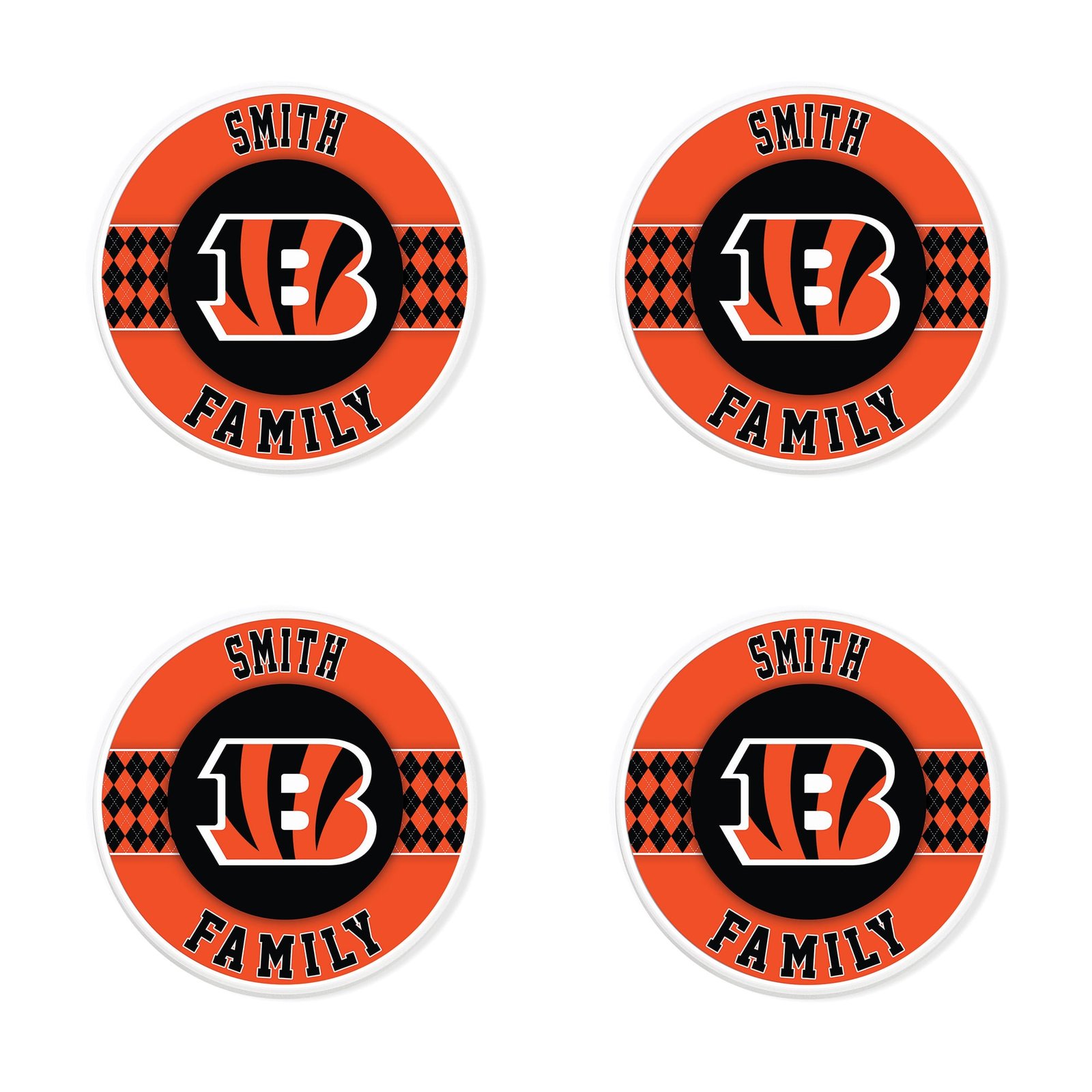 Cincinnati Bengals 4″ Personalized Circular Coasters 4-Pack Set