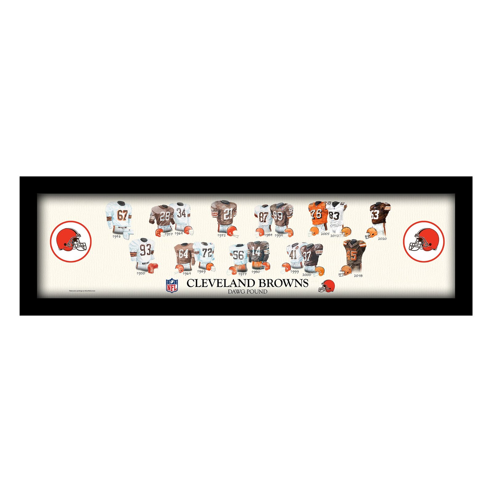 Cleveland Browns 12″ x 36″ Team Uniform Heritage Framed Wall Art Cleveland Browns 12″ x 36″ Team Uniform Heritage Framed Wall Art