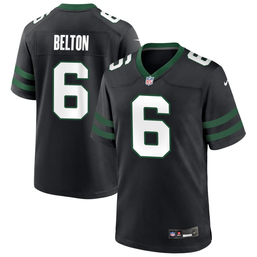 Dane Belton Men’s Nike Legacy Black New York Jets Alternate Custom Game Jersey