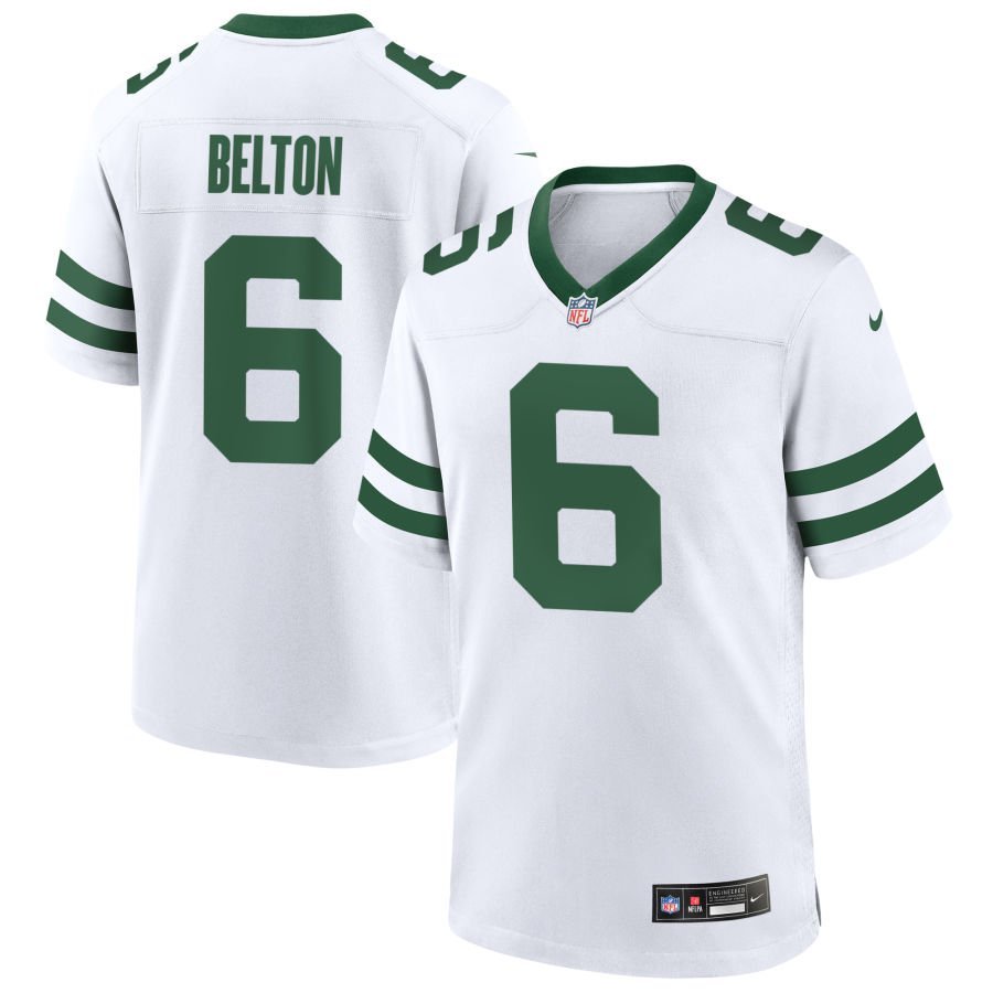 Dane Belton Men’s Nike Legacy White New York Jets Custom Game Jersey