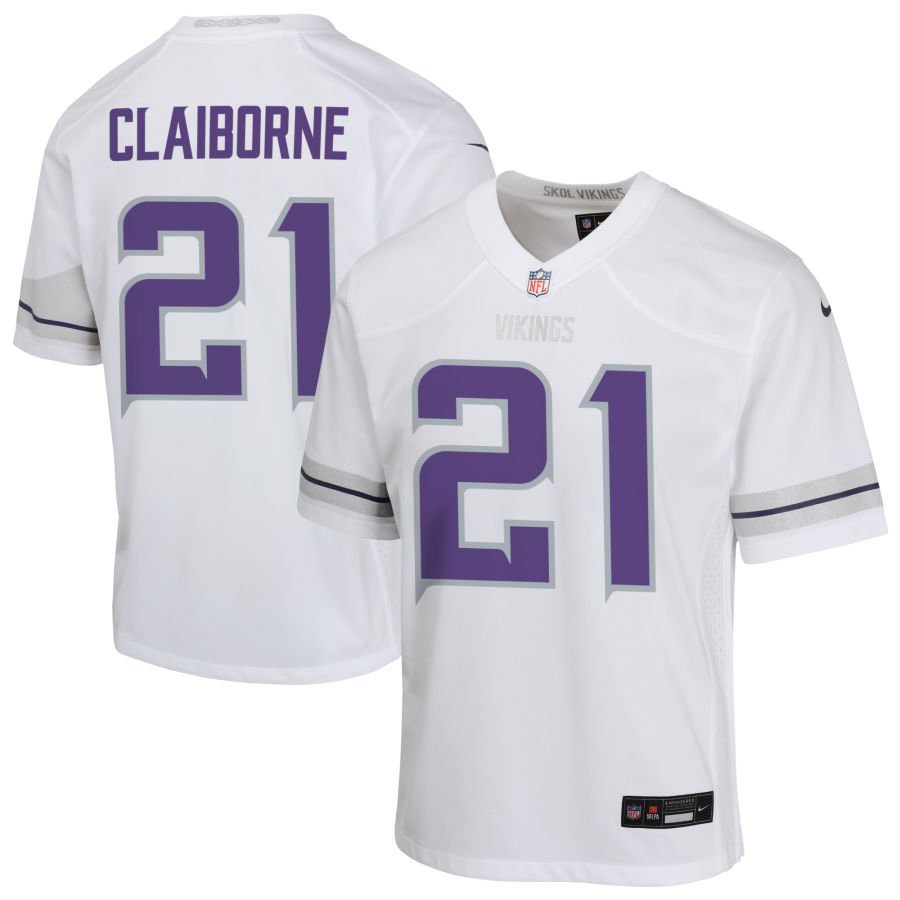 Demond Claiborne Youth Nike White Minnesota Vikings Alternate Custom Game Jersey
