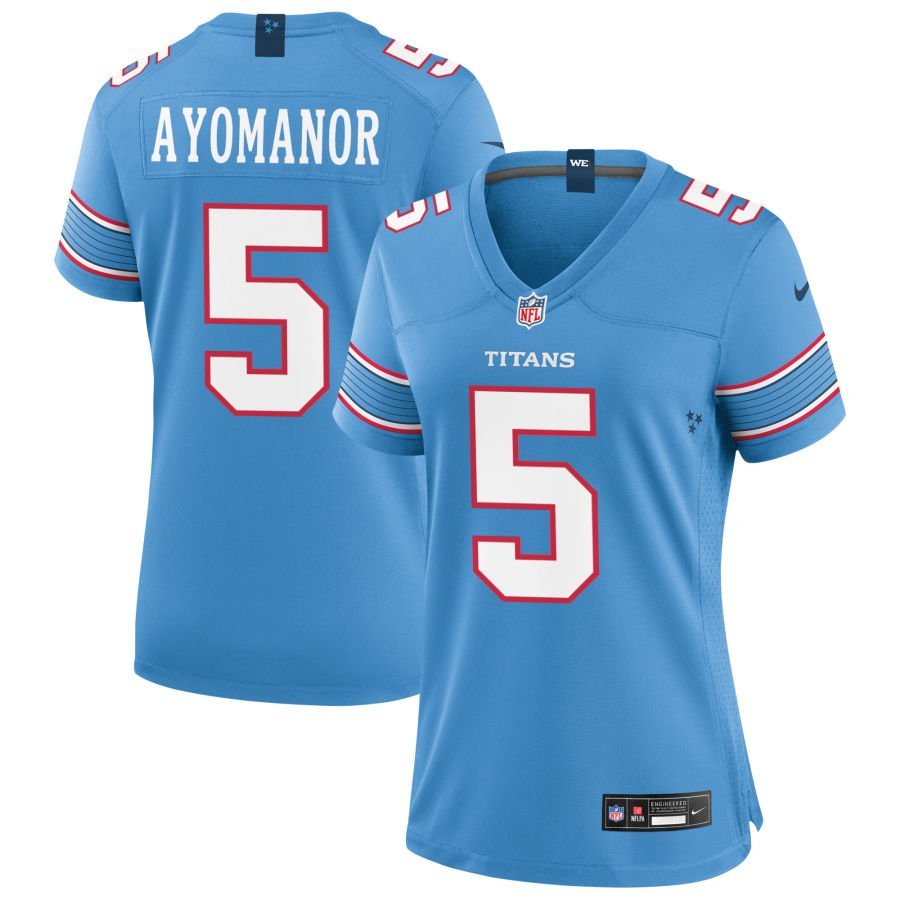 Elic Ayomanor Women’s Nike Light Blue Tennessee Titans Game Custom Jersey
