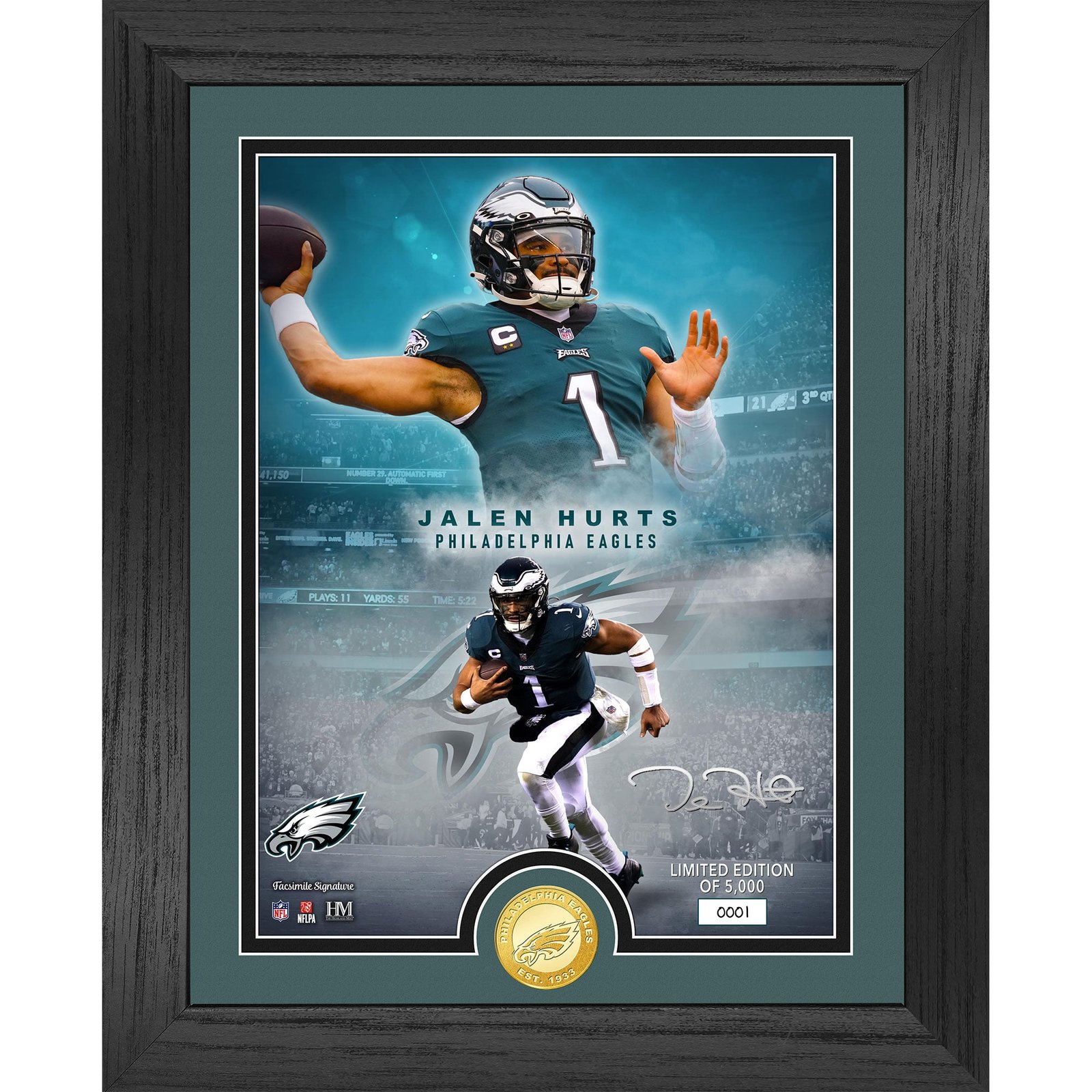 Highland Mint Jalen Hurts Philadelphia Eagles 13″ x 16″ Bronze Coin Photo Mint