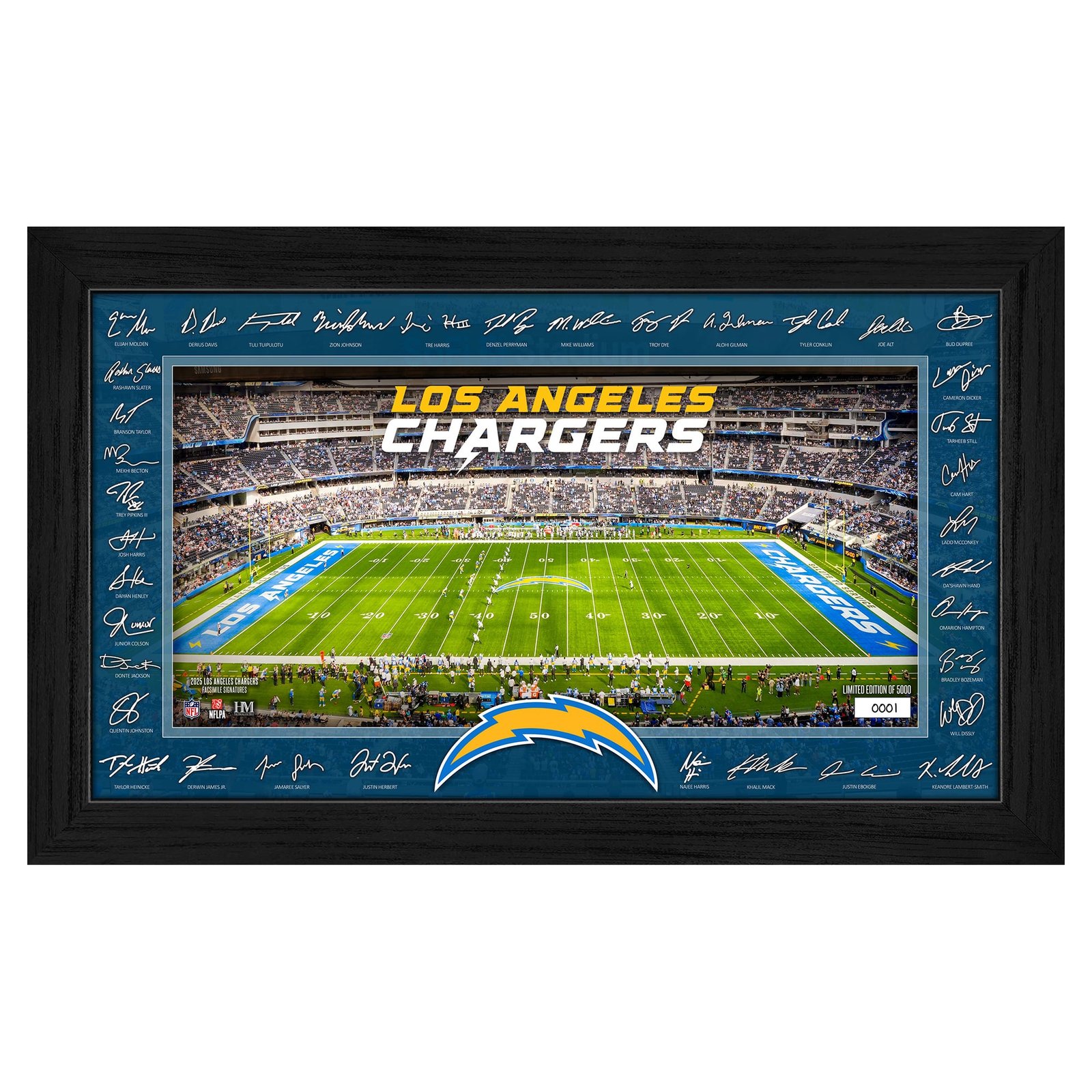 Highland Mint Los Angeles Chargers 12″ x 20″ 2025 Signature Gridiron Panoramic Framed Photo
