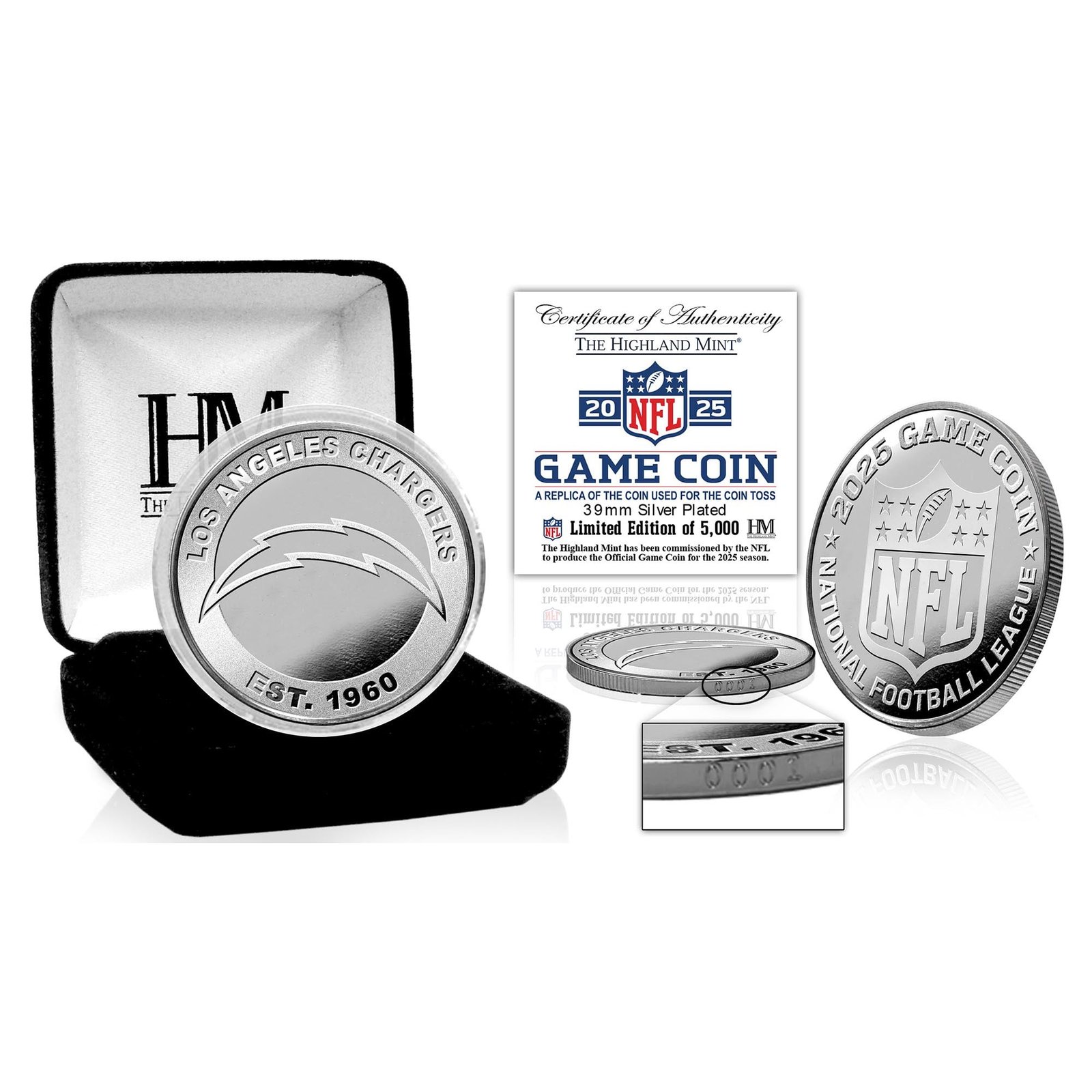 Highland Mint Los Angeles Chargers 2025 Coin Toss Silver Coin