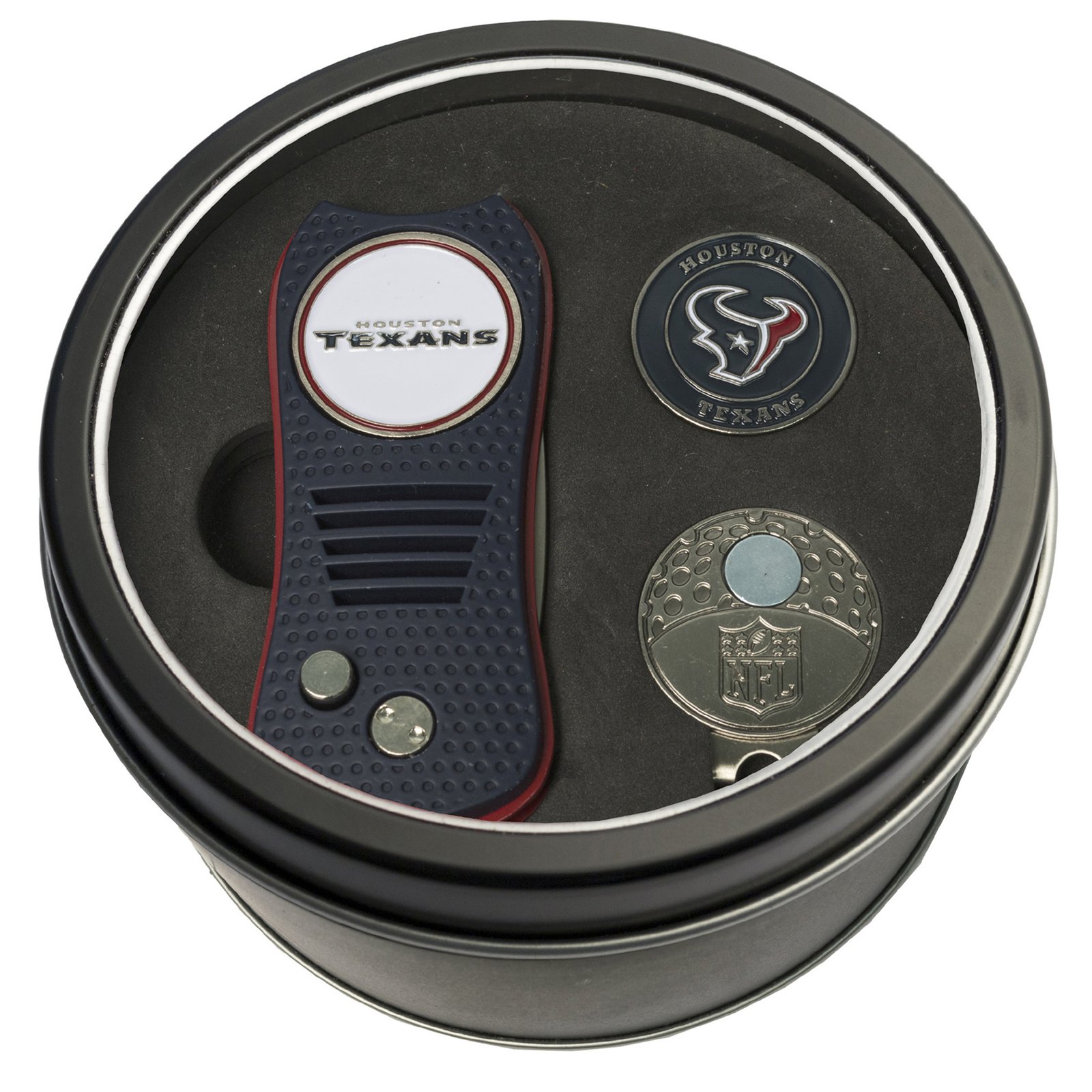 Houston Texans Divot Tool Ball Marker & Cap Clip Personalized Tin Gift Set