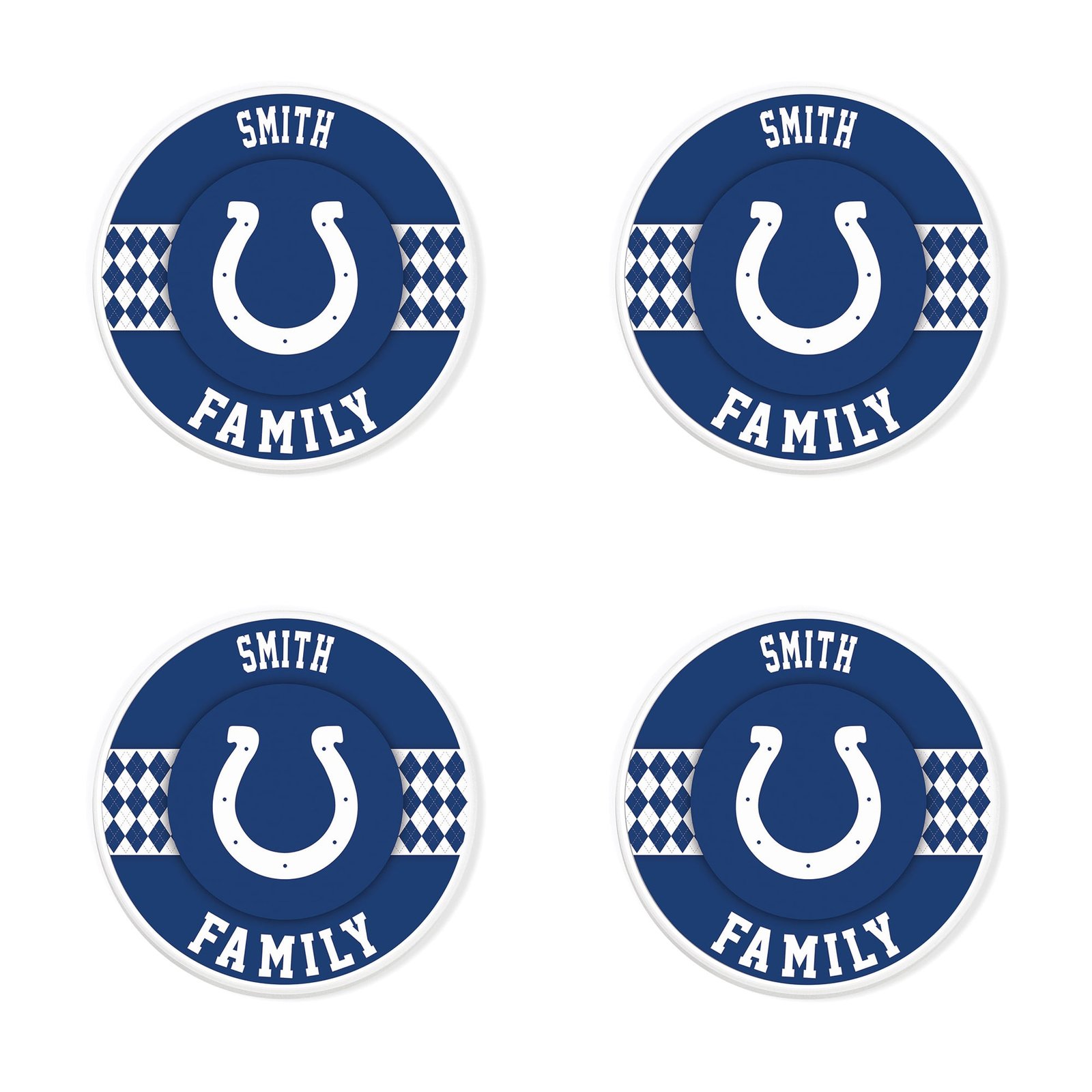 Indianapolis Colts 4″ Personalized Circular Coasters 4-Pack Set