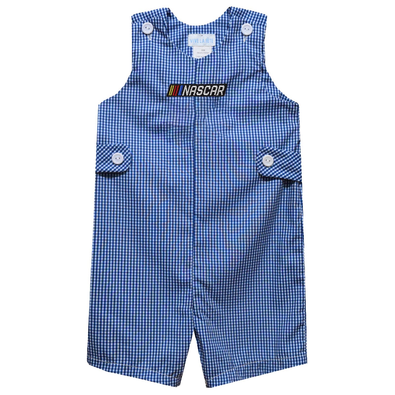 Infant Vive La Fete Blue NASCAR Gingham Jon Jon Bodysuit