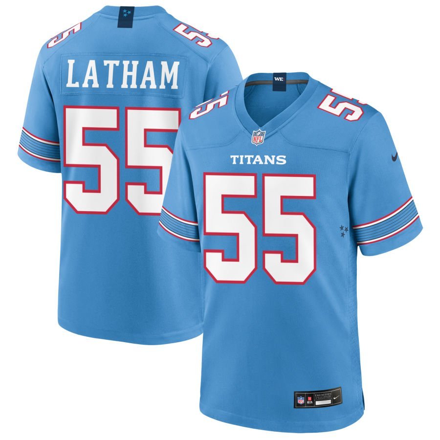JC Latham Men’s Nike Light Blue Tennessee Titans Game Custom Jersey