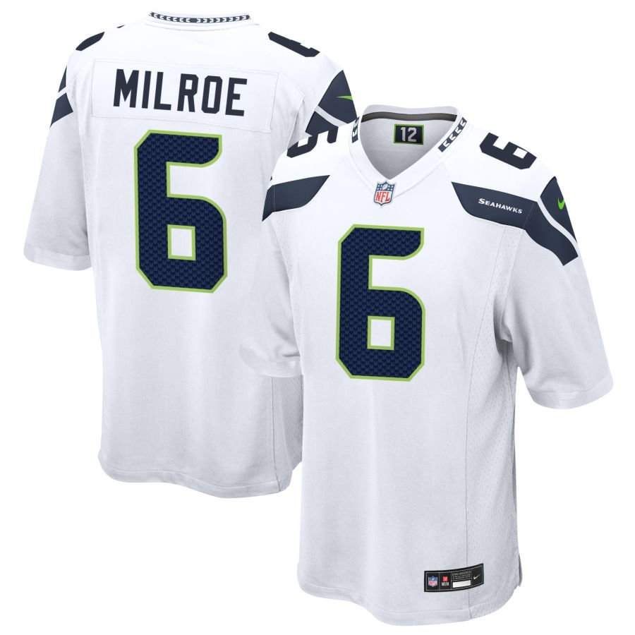 Jalen Milroe Men’s Nike White Seattle Seahawks Custom Game Jersey