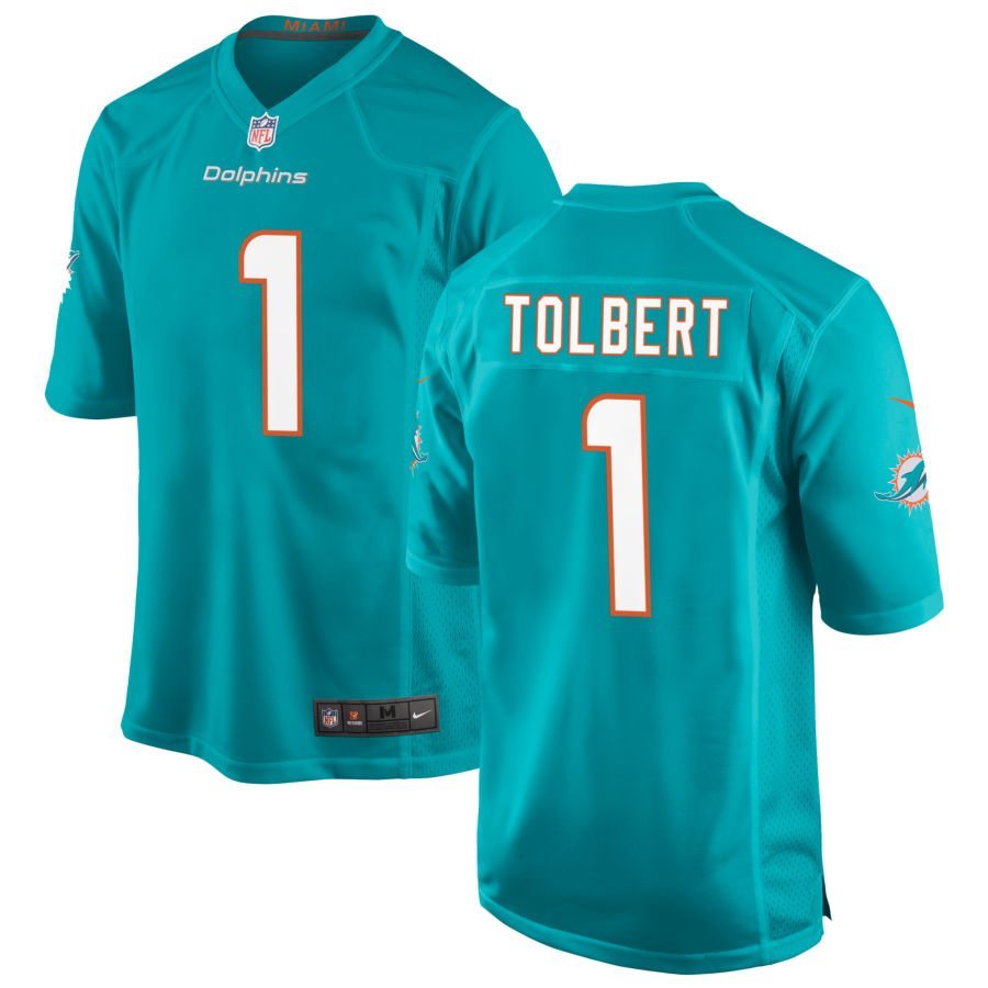 Jalen Tolbert Men’s Nike Aqua Miami Dolphins Custom Game Jersey
