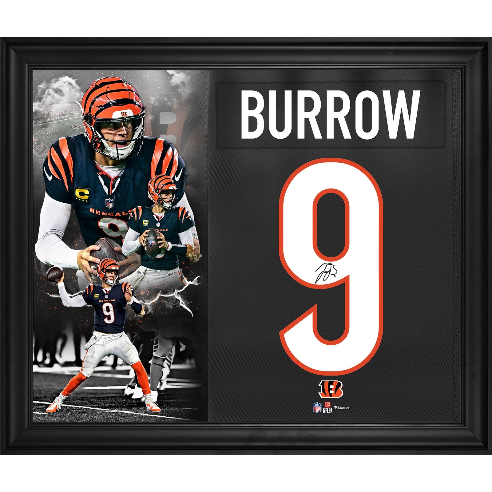 Joe Burrow Cincinnati Bengals Autographed Framed 20″ x 24″ Black Jersey Number Collage