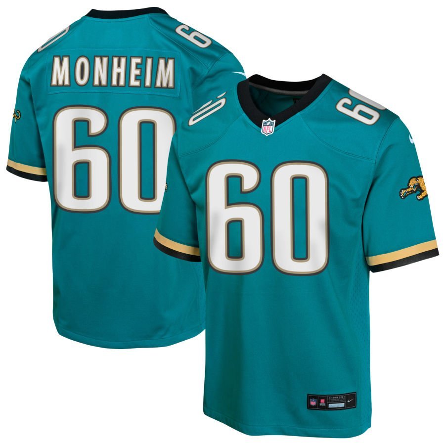 Jonah Monheim Youth Nike Teal Jacksonville Jaguars Prowler Throwback Custom Game Jersey