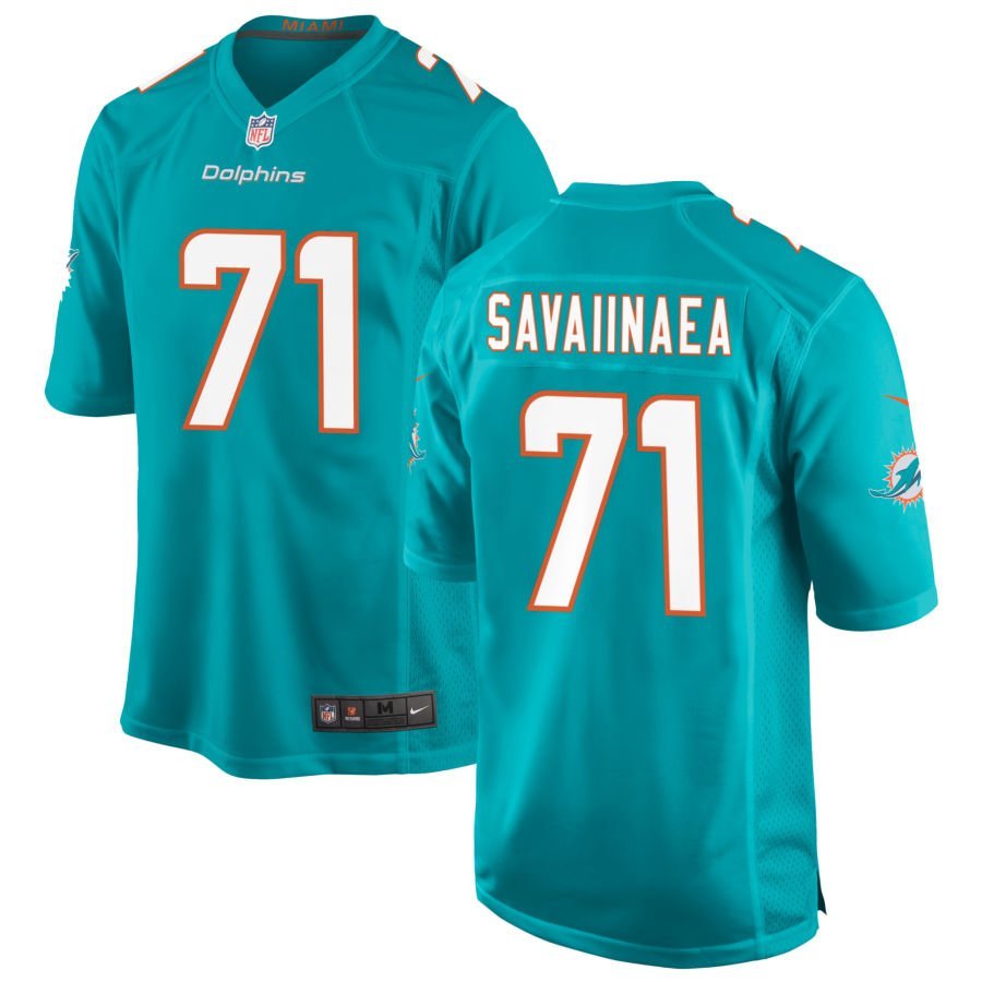 Jonah Savaiinaea Men’s Nike Aqua Miami Dolphins Custom Game Jersey