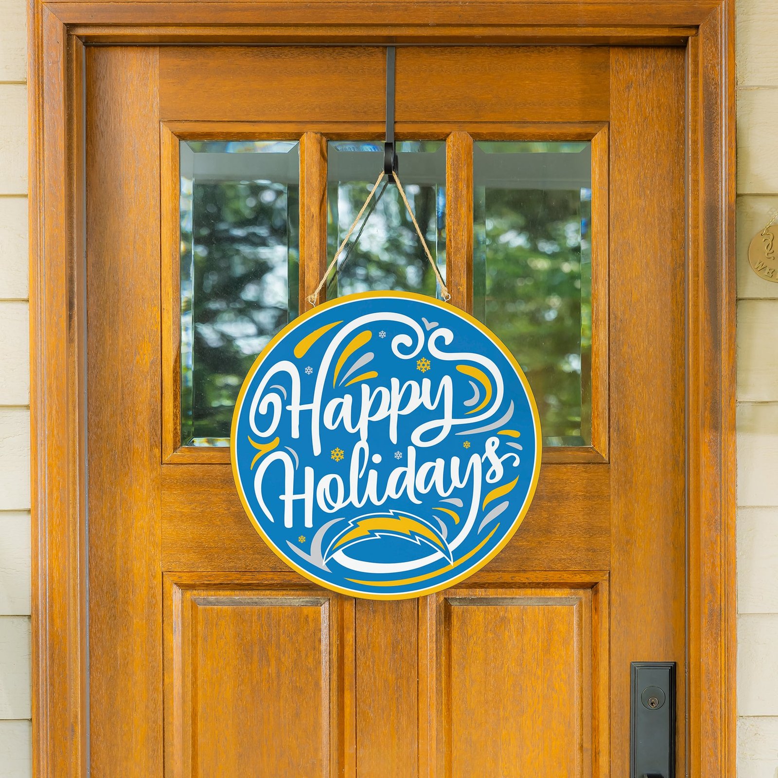 Los Angeles Chargers 18″ Happy Holidays Wooden Round Door Sign