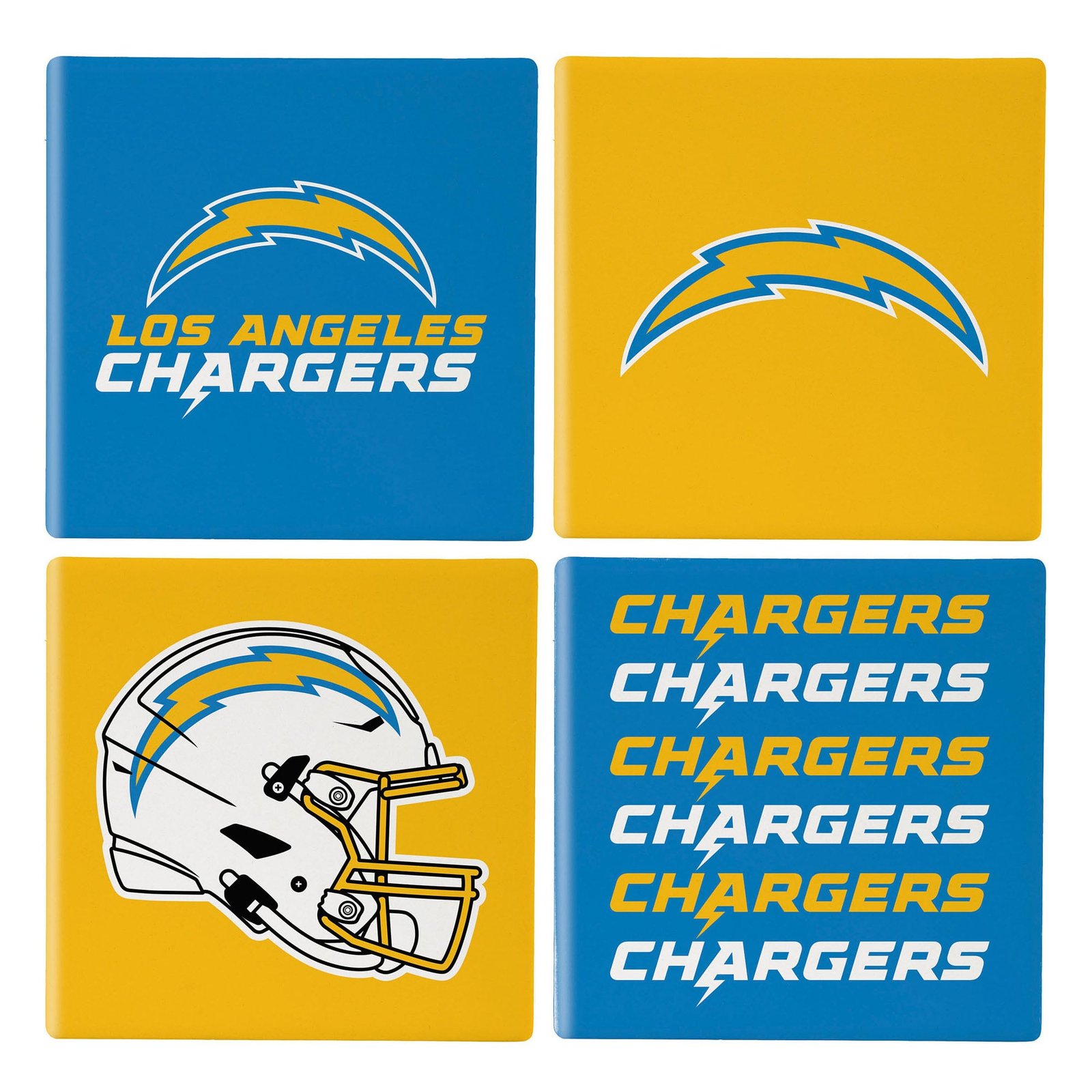 Los Angeles Chargers Four-Piece Ceramic Coaster Set with Wood Caddy