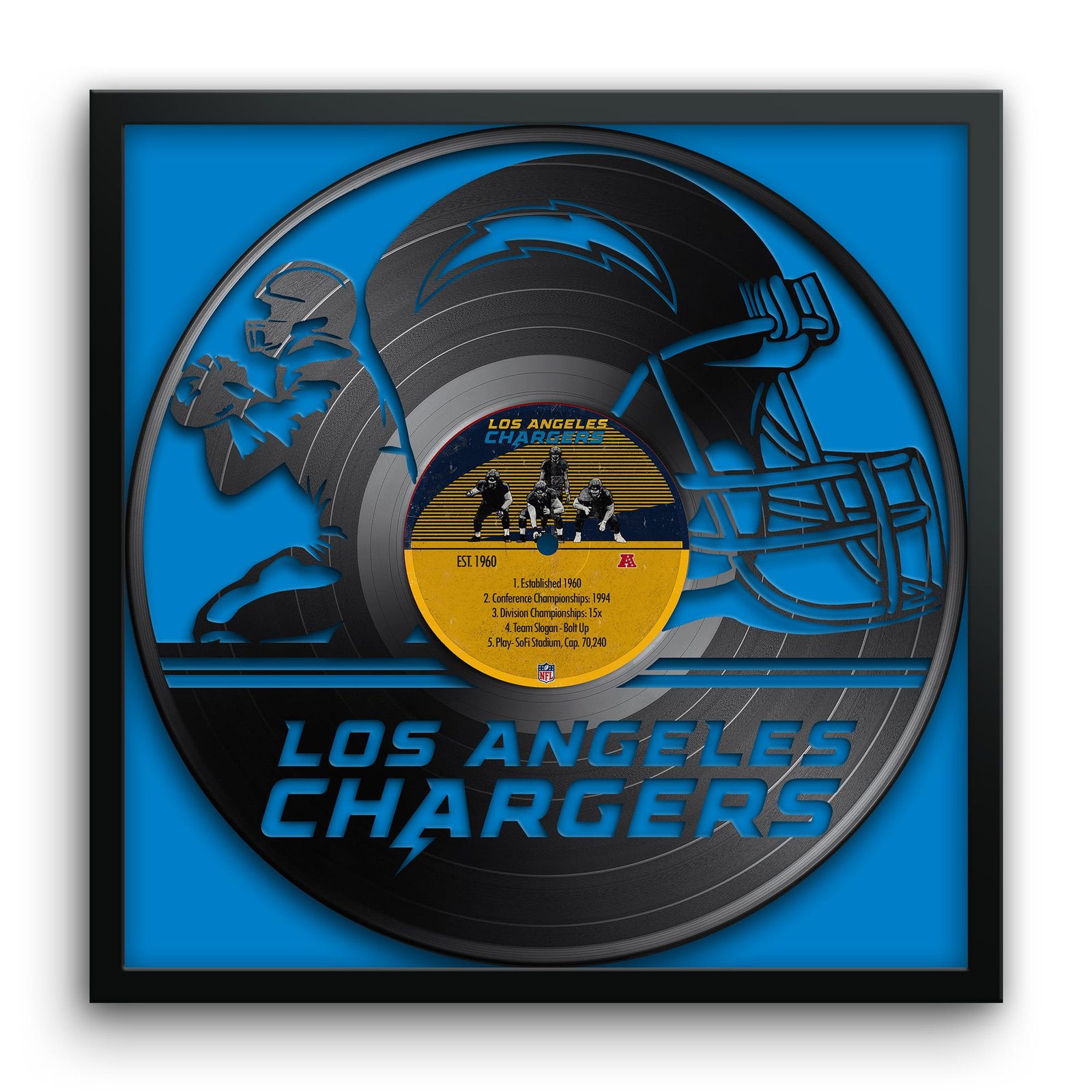 Los Angeles Chargers Framed 13″ x 13″ Vinyl Record Art Print
