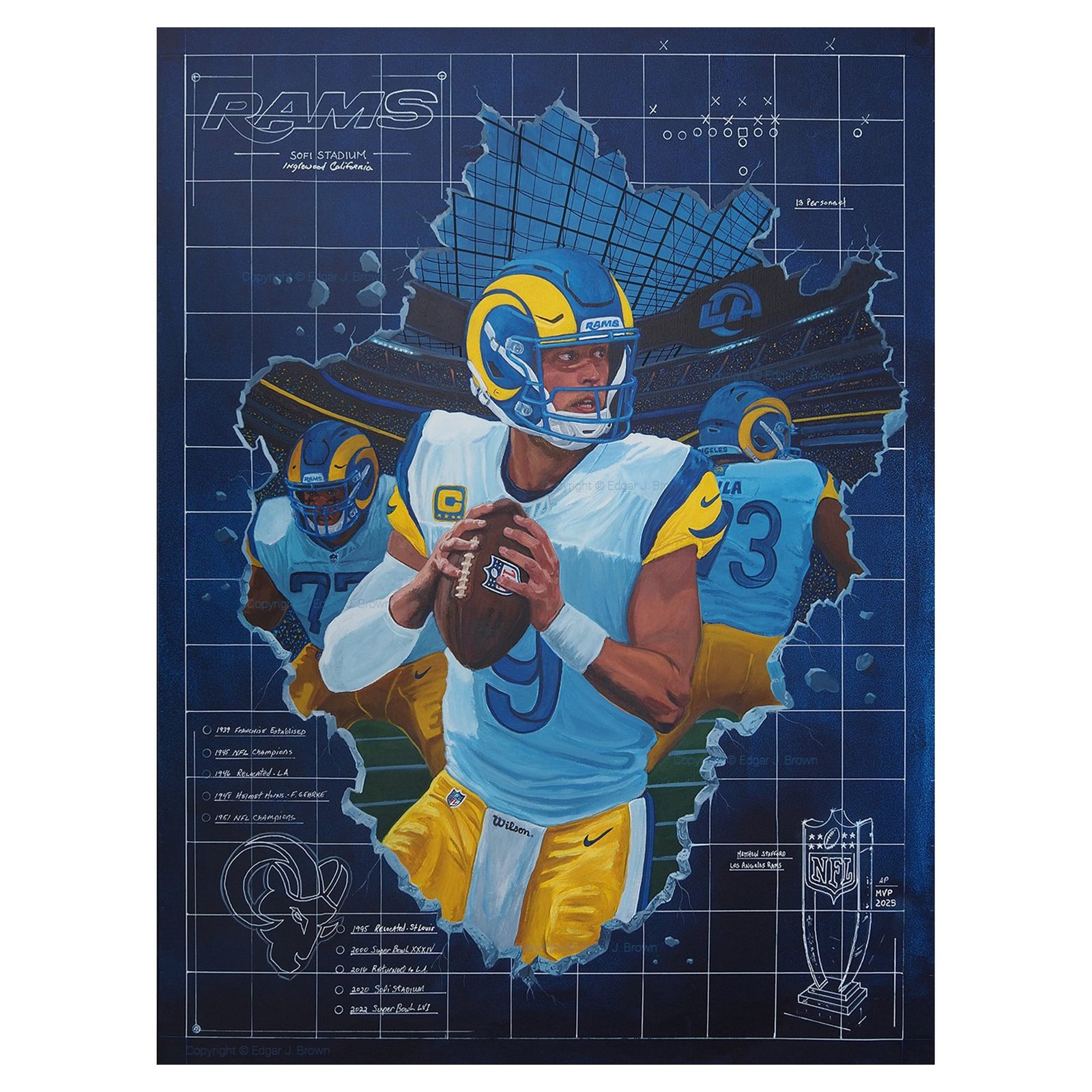 Matthew Stafford Los Angeles Rams Blueprint for Success 28″ x 36″ Fine Art Canvas Print by Edgar Brown