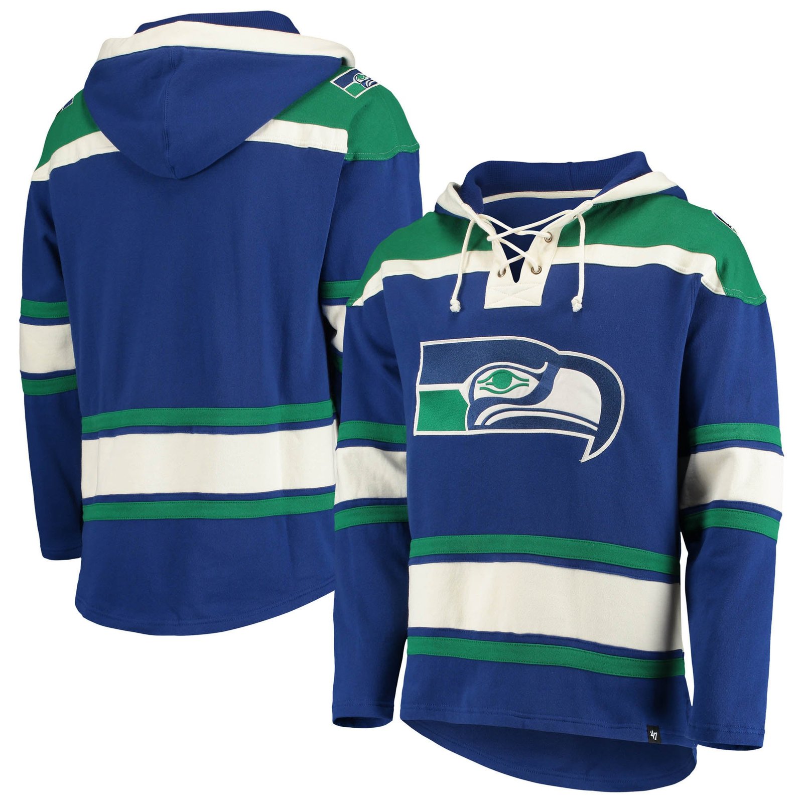 Men’s ’47 Royal Seattle Seahawks Throwback Lacer Pullover Hoodie