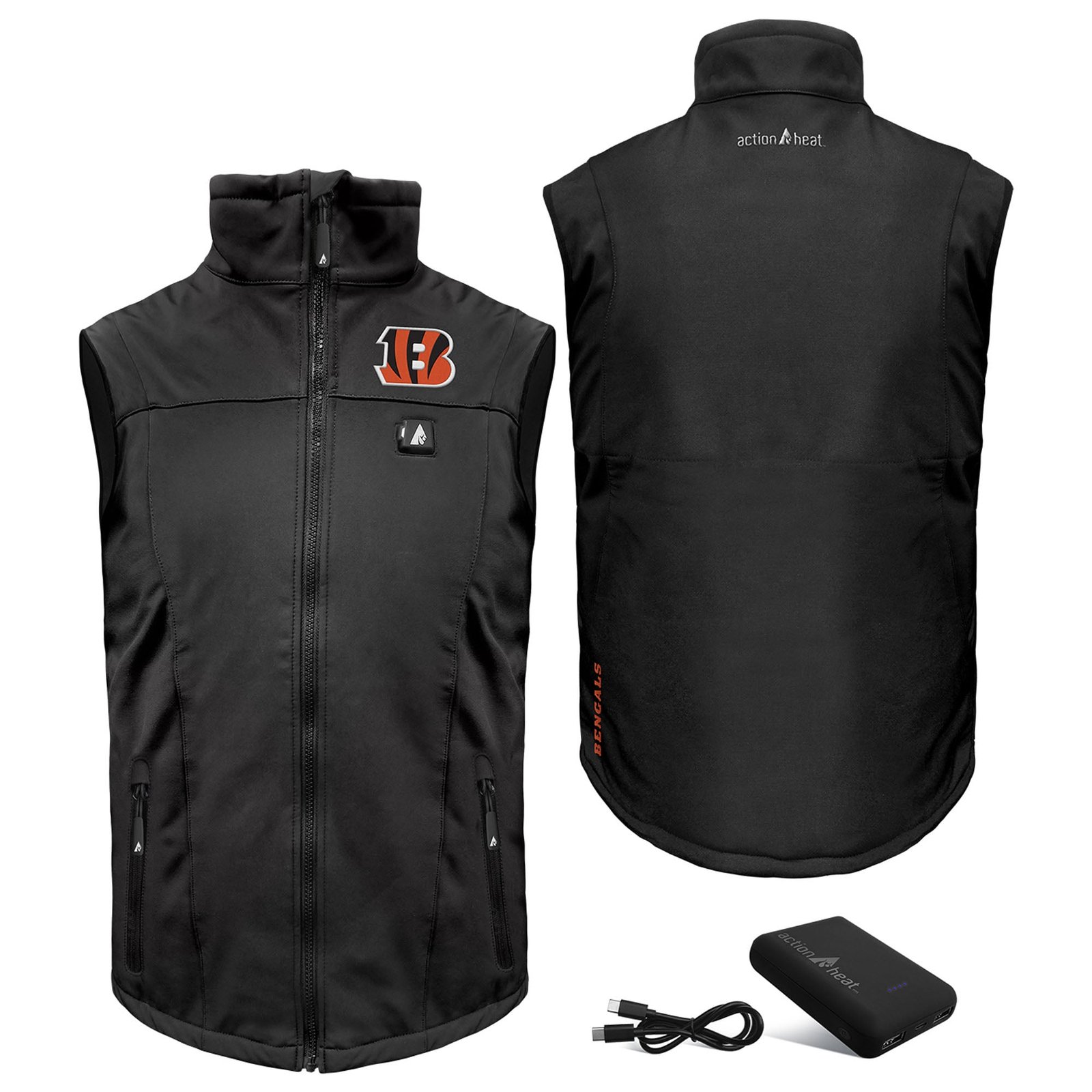 Men’s ActionHeat Black Cincinnati Bengals 5V Softshell Battery Heated Full-Zip Vest