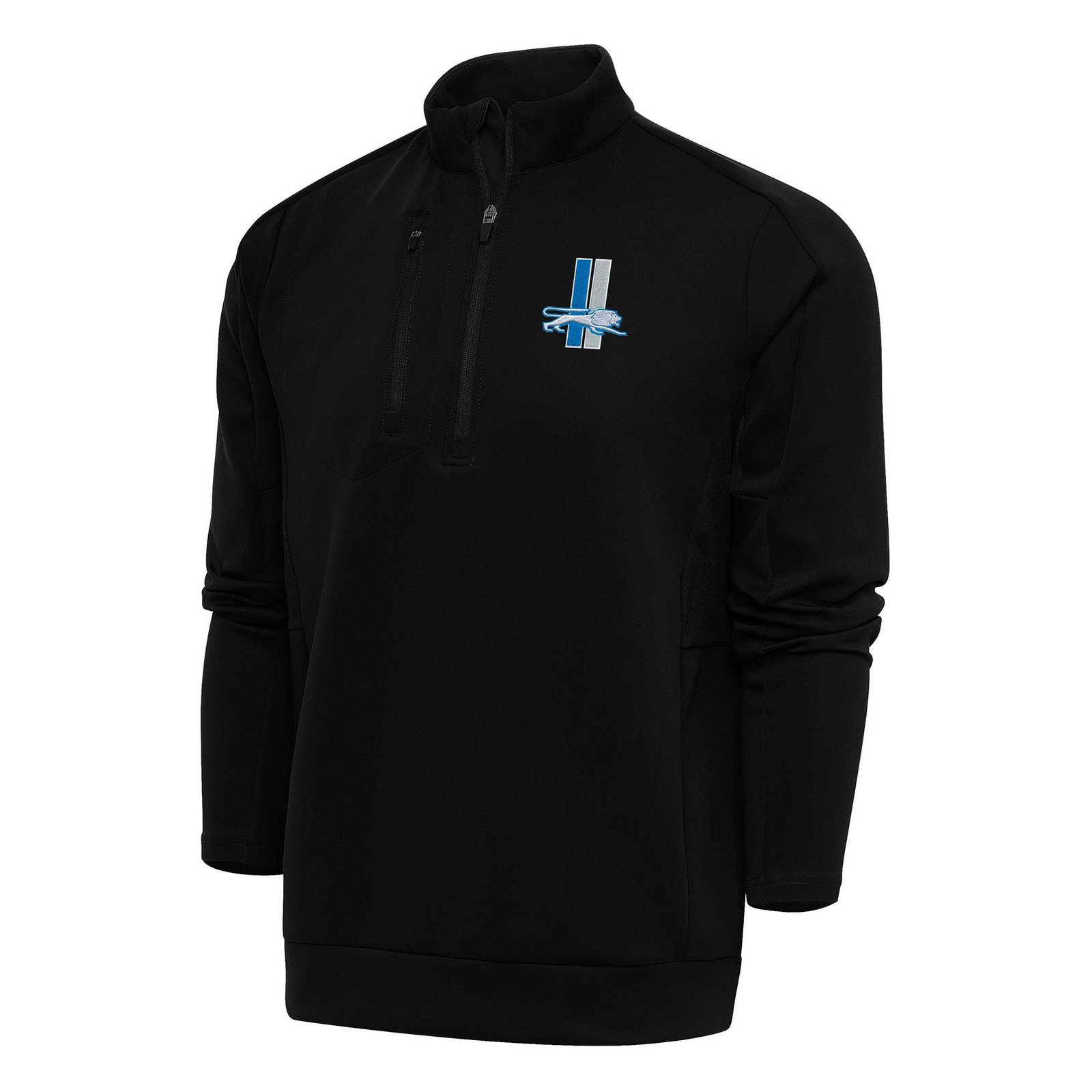 Men’s Antigua Black Detroit Lions Team Logo Throwback Generation Quarter-Zip Pullover Top