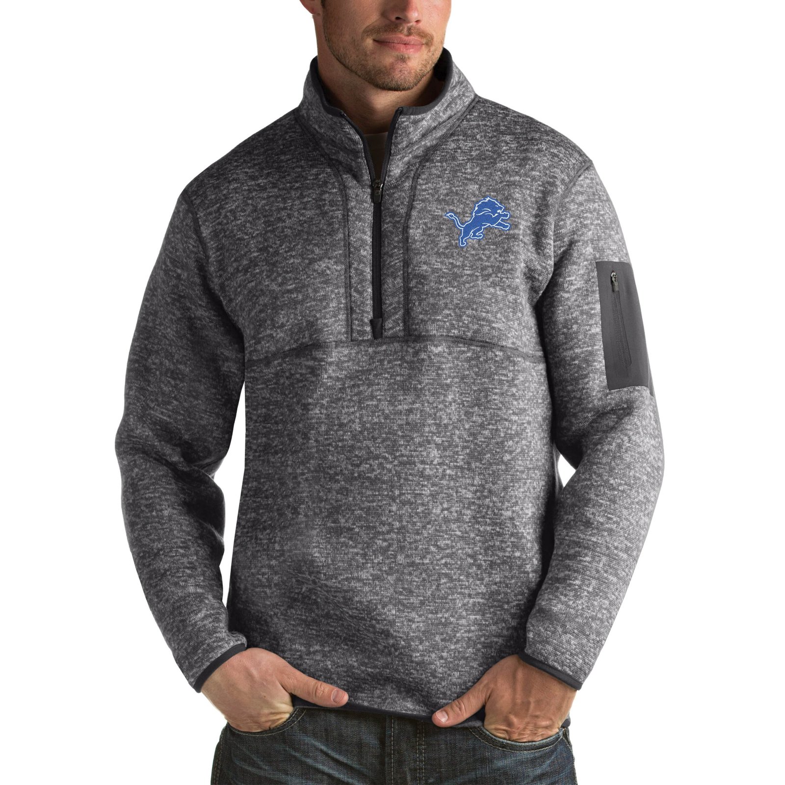 Men’s Antigua Charcoal Detroit Lions Fortune Big & Tall Quarter-Zip Pullover Jacket