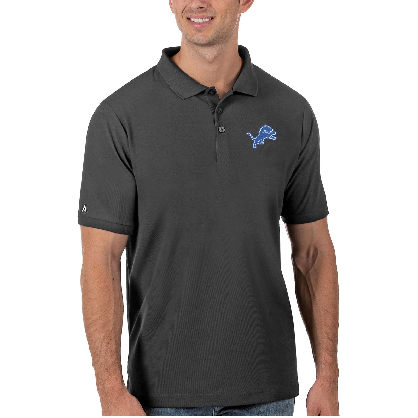 Men’s Antigua Charcoal Detroit Lions Legacy Pique Polo