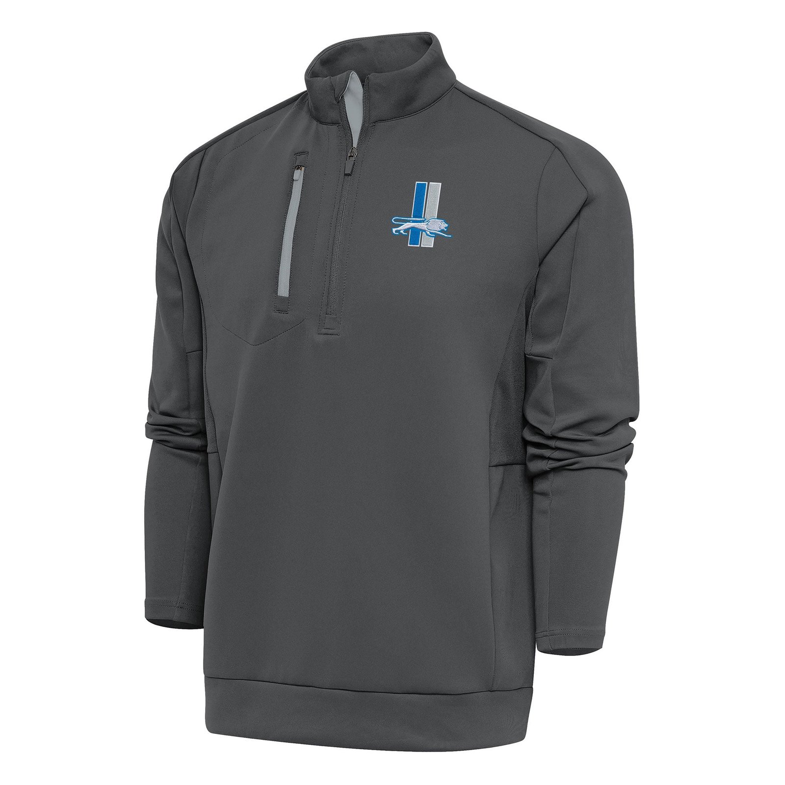 Men’s Antigua Charcoal Detroit Lions Team Logo Throwback Generation Quarter-Zip Pullover Top Men’s Antigua Charcoal Detroit Lions Team Logo Throwback Generation Quarter-Zip Pullover Top