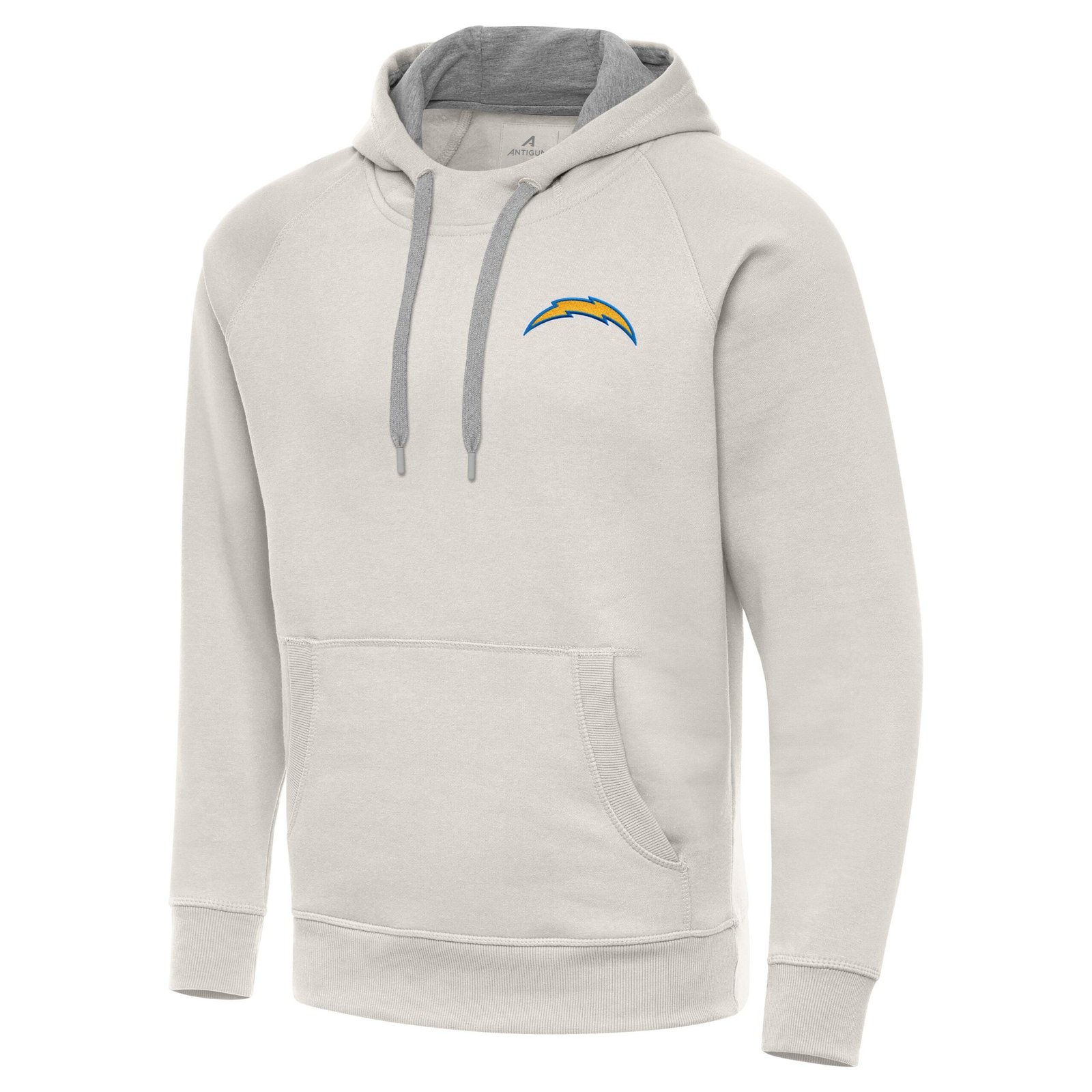 Men’s Antigua Cream Los Angeles Chargers Victory Raglan Pullover Hoodie