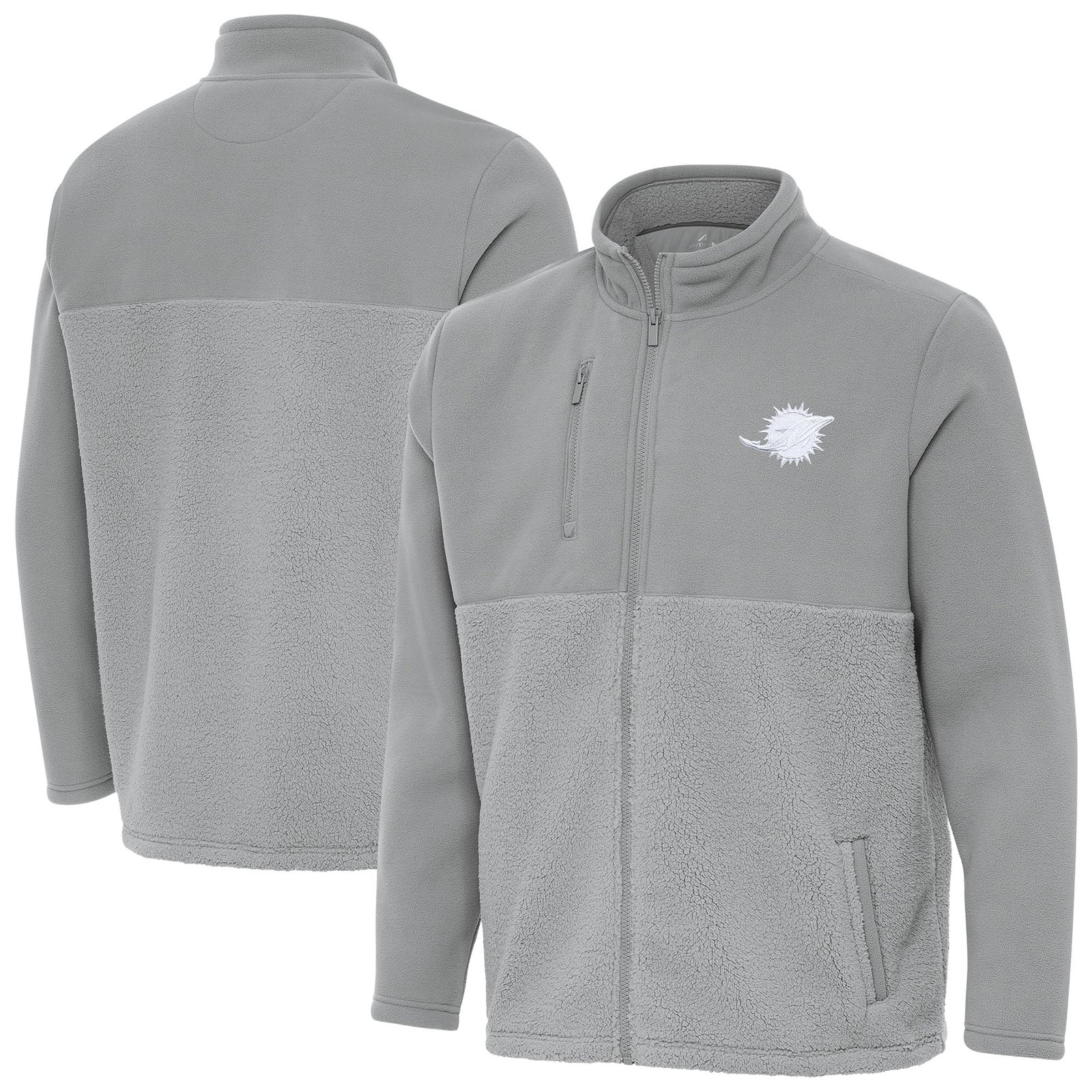 Men’s Antigua Gray Miami Dolphins Daily Fused Full-Zip Jacket
