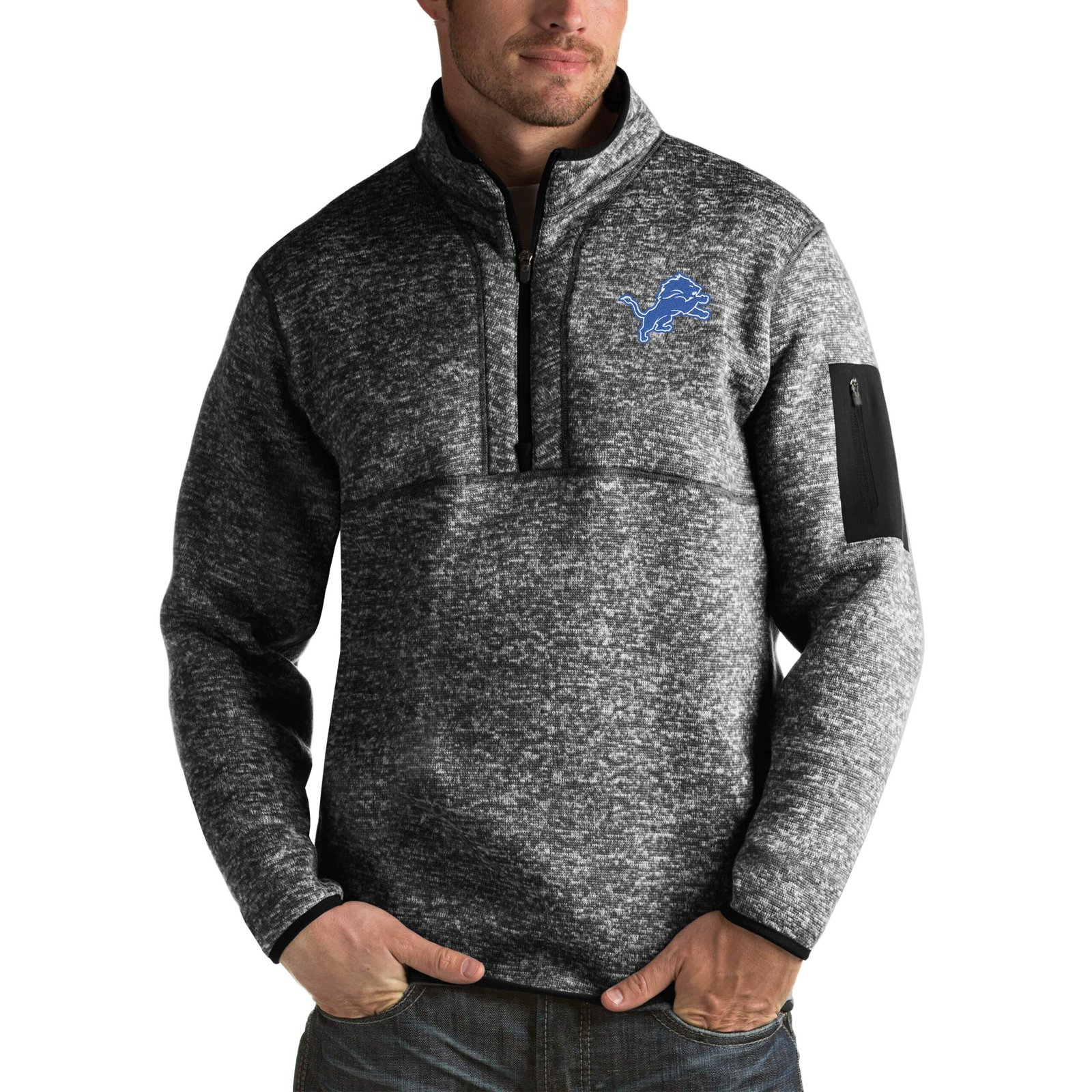 Men’s Antigua Heather Black Detroit Lions Fortune Big & Tall Quarter-Zip Pullover Jacket Men’s Antigua Heather Black Detroit Lions Fortune Big & Tall Quarter-Zip Pullover Jacket