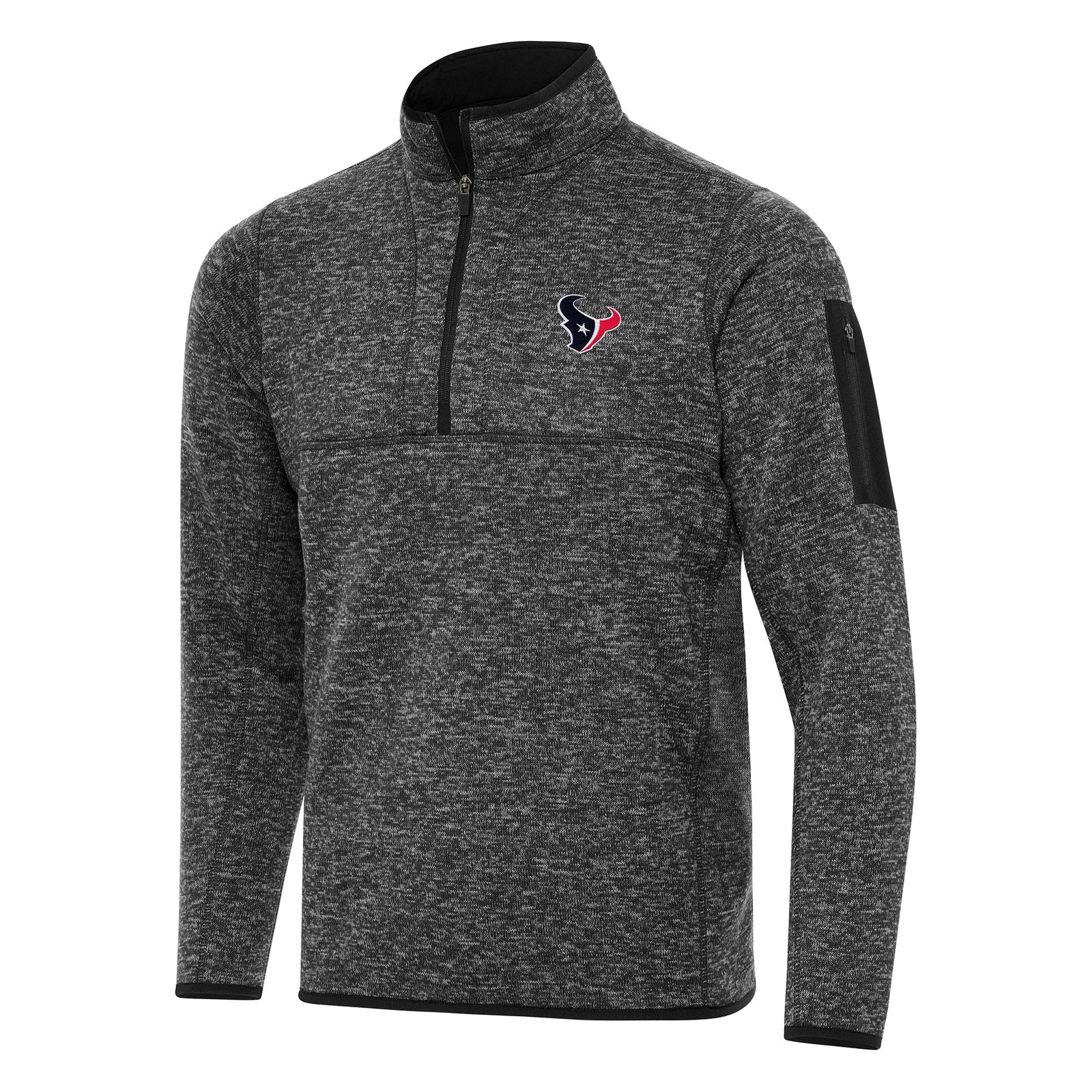 Men’s Antigua Heather Black Houston Texans Fortune Quarter-Zip Pullover Jacket