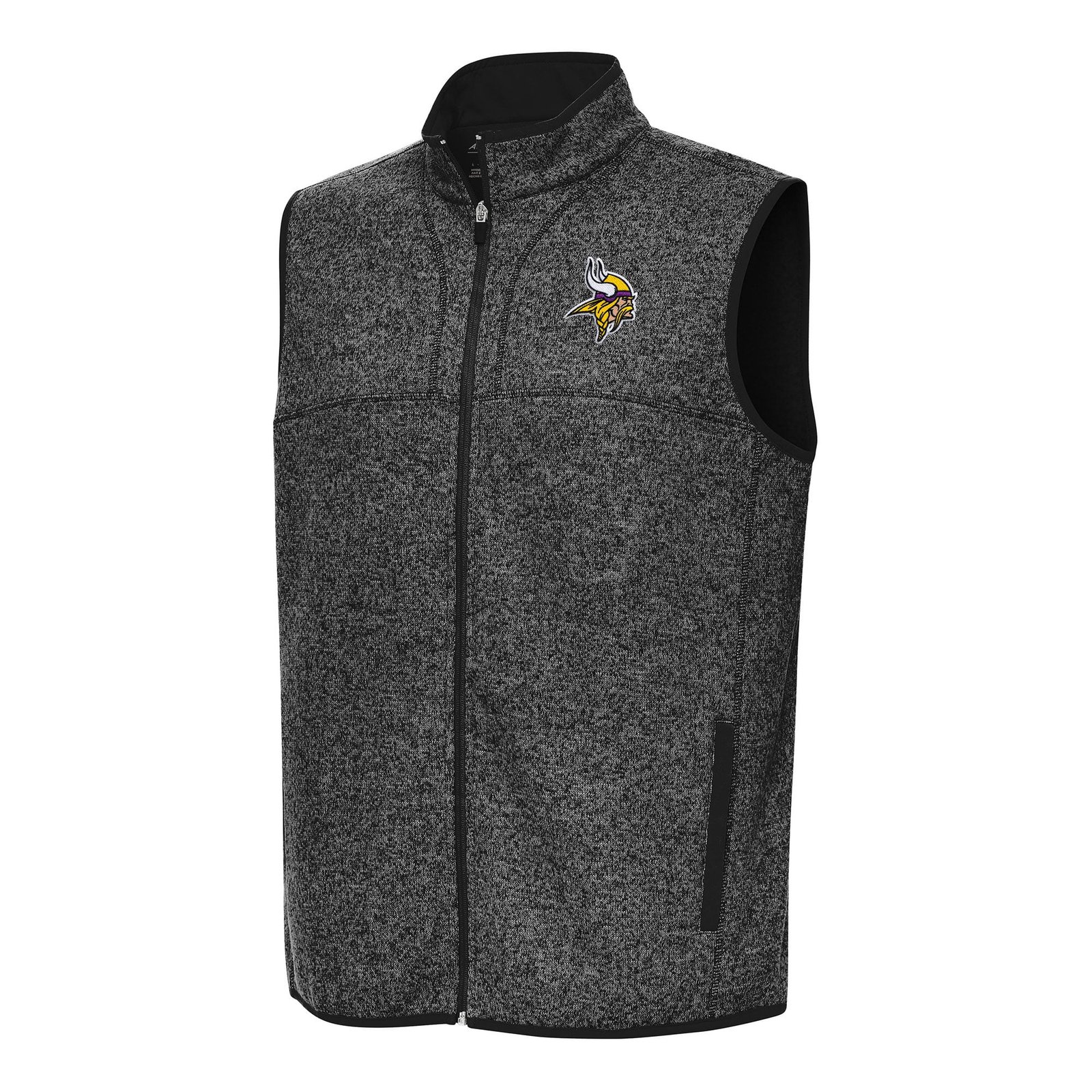 Men’s Antigua Heather Black Minnesota Vikings Fortune Full-Zip Vest