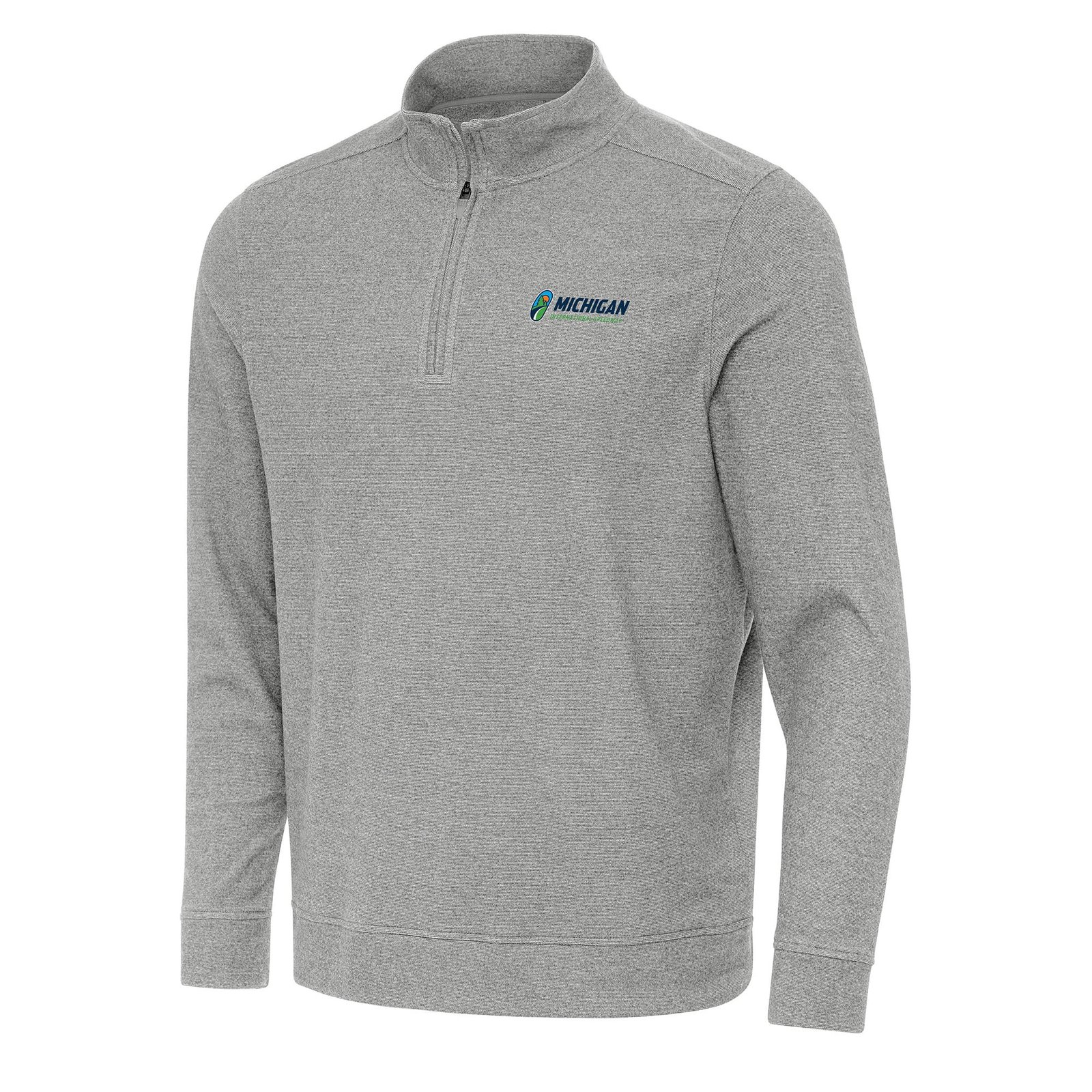 Men’s Antigua Heather Gray Michigan International Speedway Subtle 1/4 Zip Pullover Direct to Film