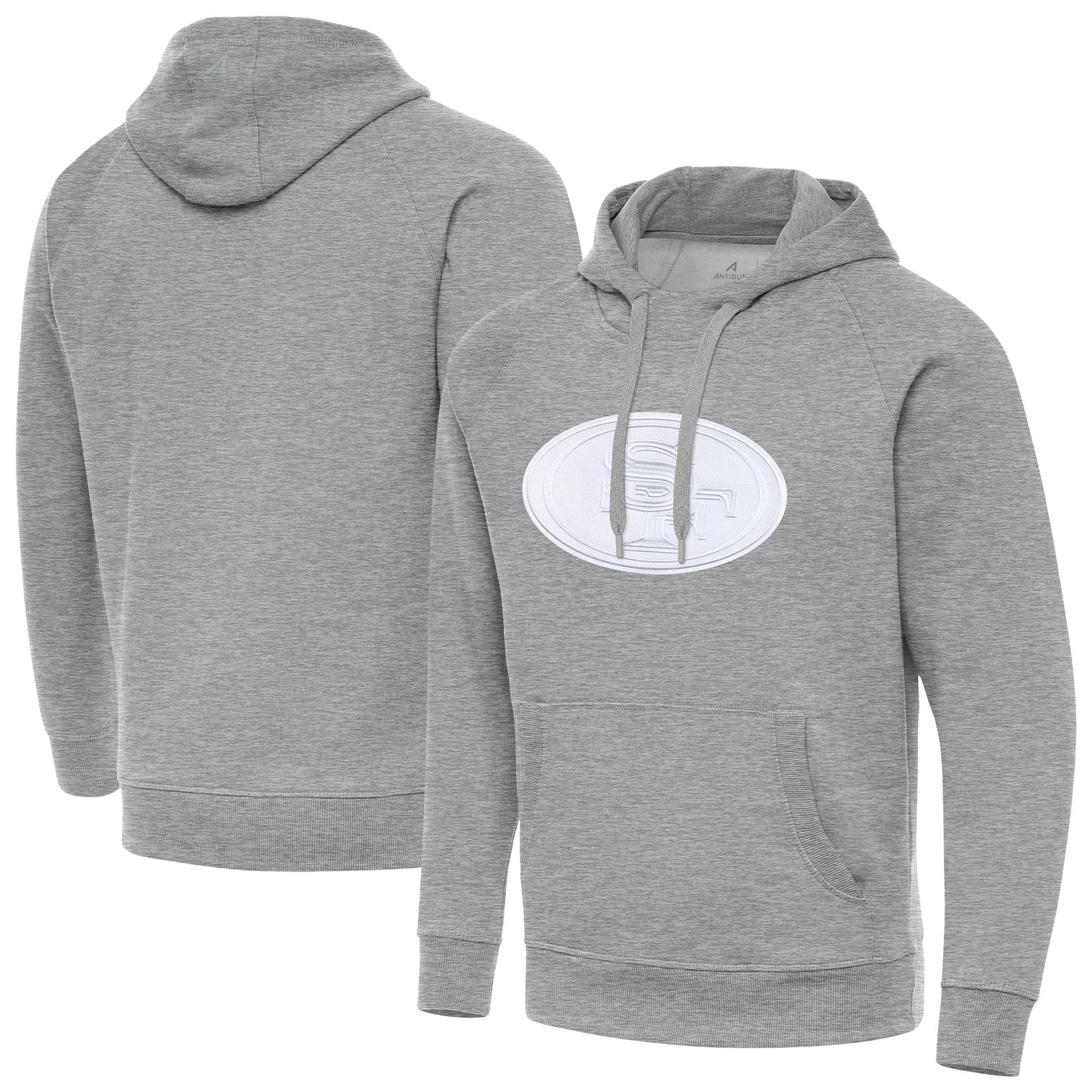 Men’s Antigua Heather Gray San Francisco 49ers Victory Pullover Hoodie