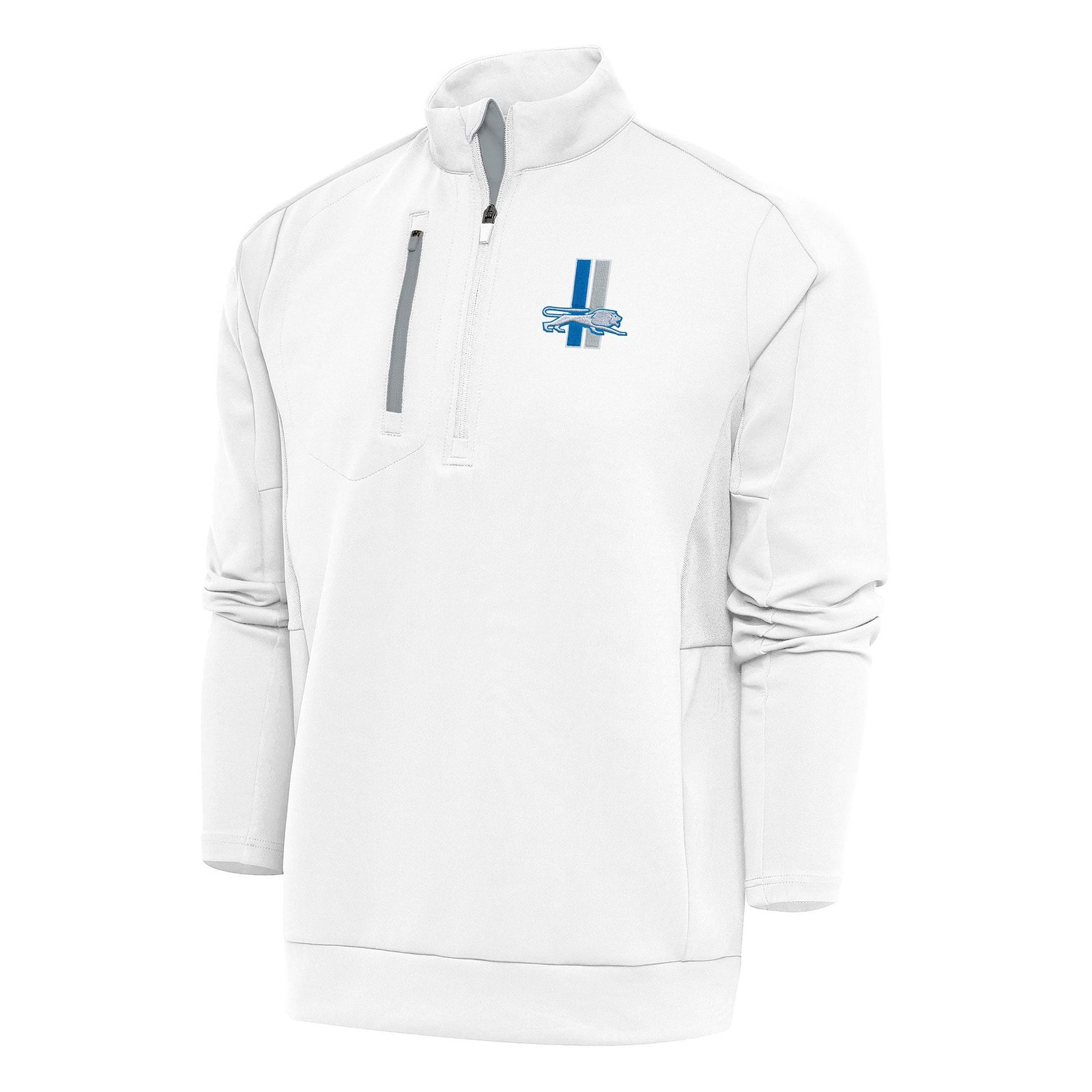 Men’s Antigua White Detroit Lions Team Logo Throwback Generation Quarter-Zip Pullover Top