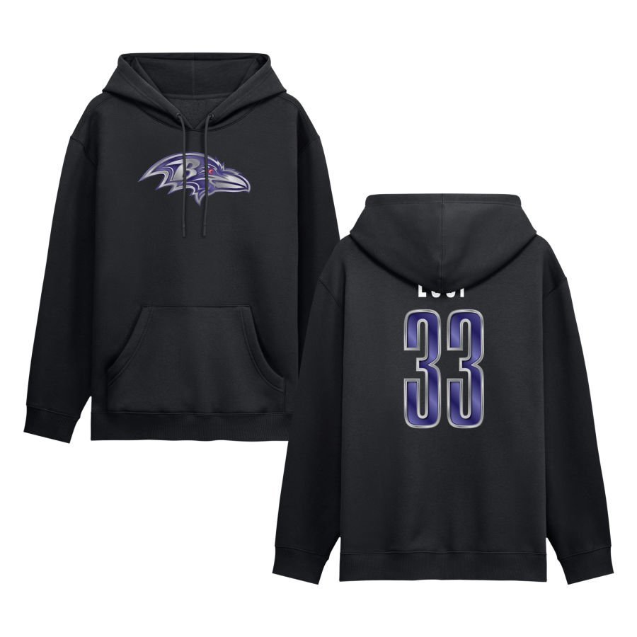 Men’s Black Baltimore Ravens Metallic Mascot Personalized Name & Number Hoodie