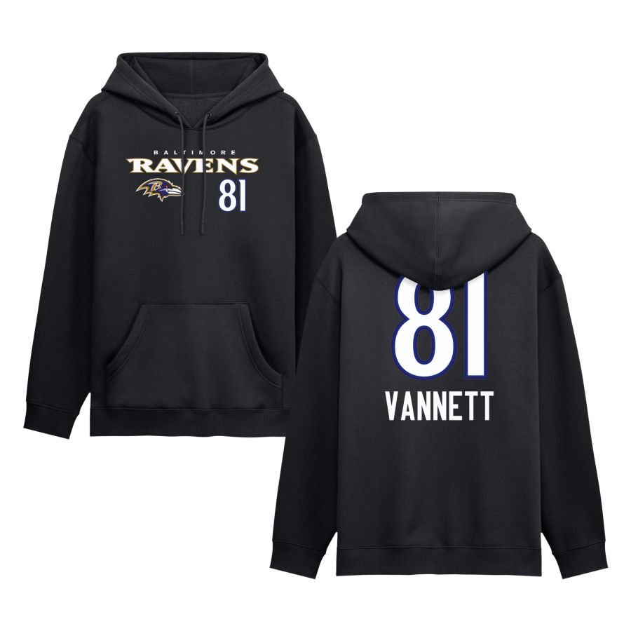 Men’s Black Baltimore Ravens Touchdown Wordmark Personalized Name & Number Hoodie