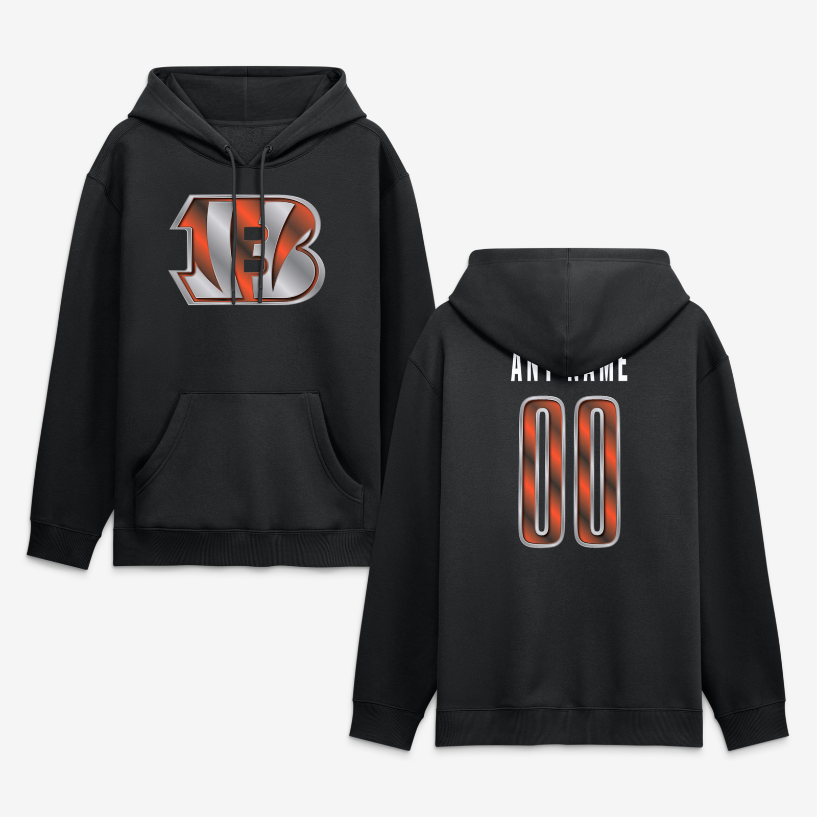 Men’s Black Cincinnati Bengals Metallic Mascot Personalized Name & Number Hoodie