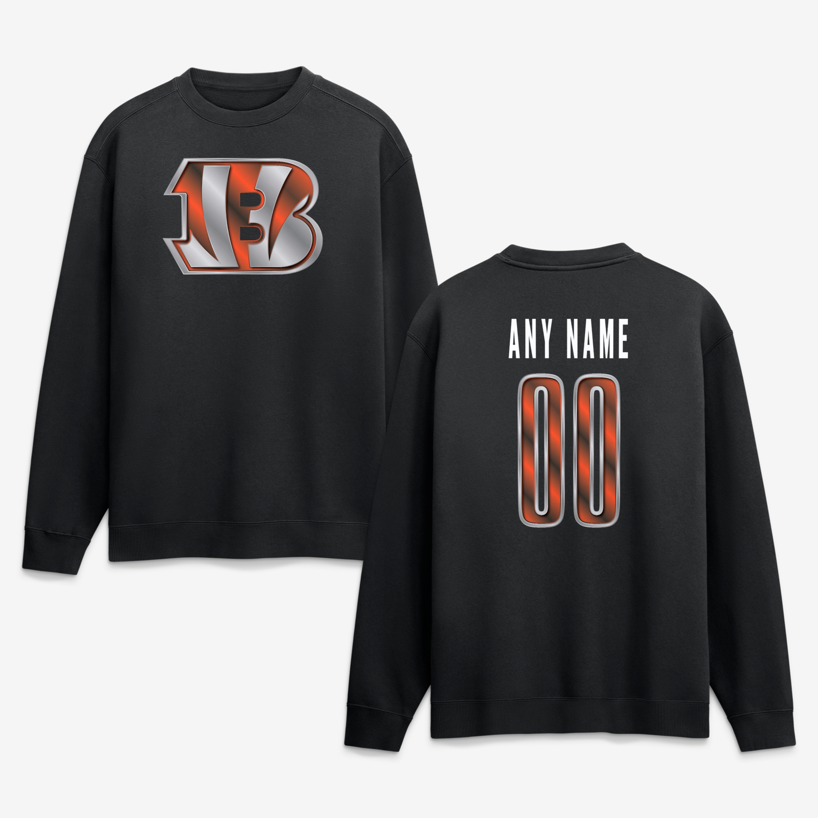 Men’s Black Cincinnati Bengals Metallic Mascot Personalized Name & Number Sweatshirt