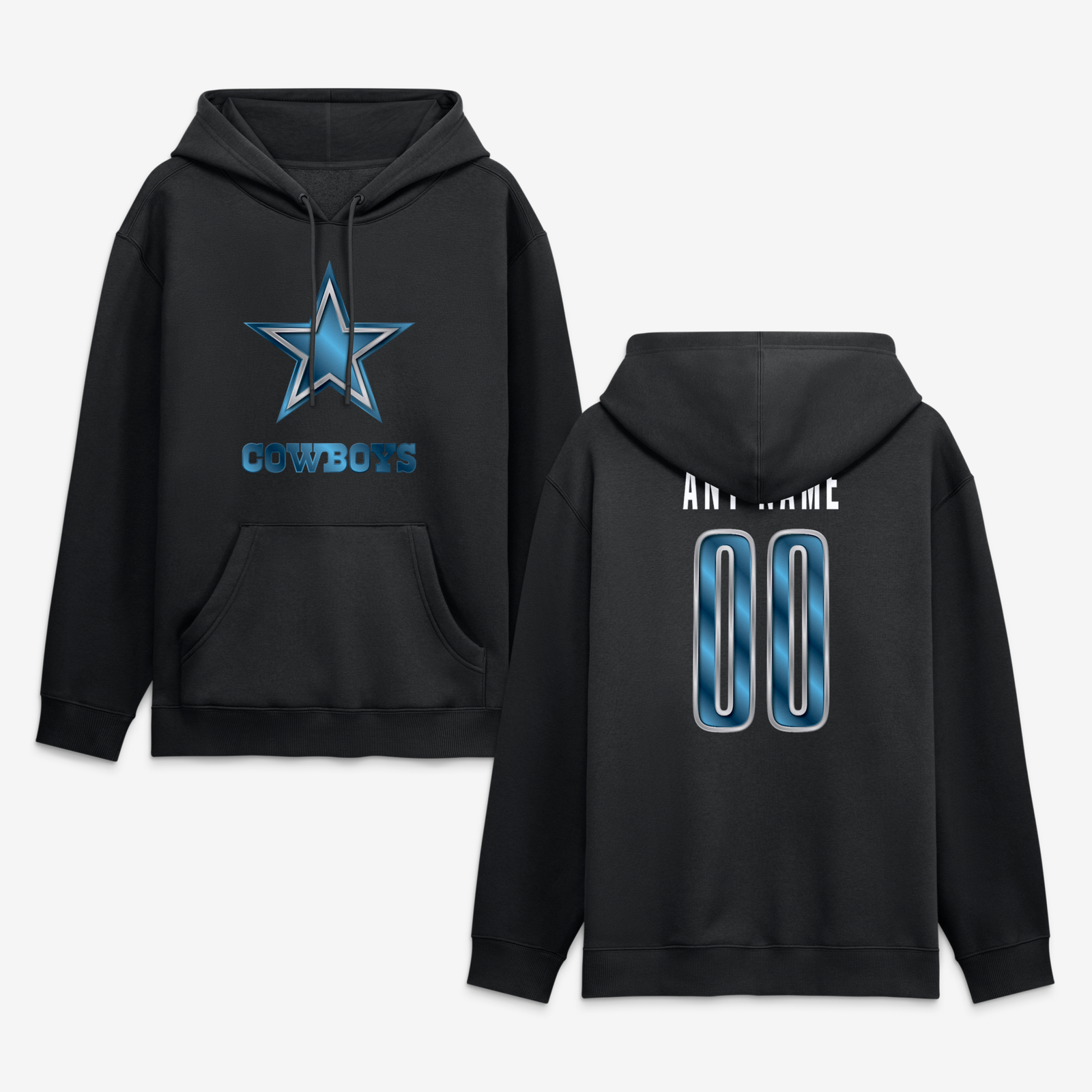 Men’s Black Dallas Cowboys Metallic Mascot Personalized Name & Number Hoodie