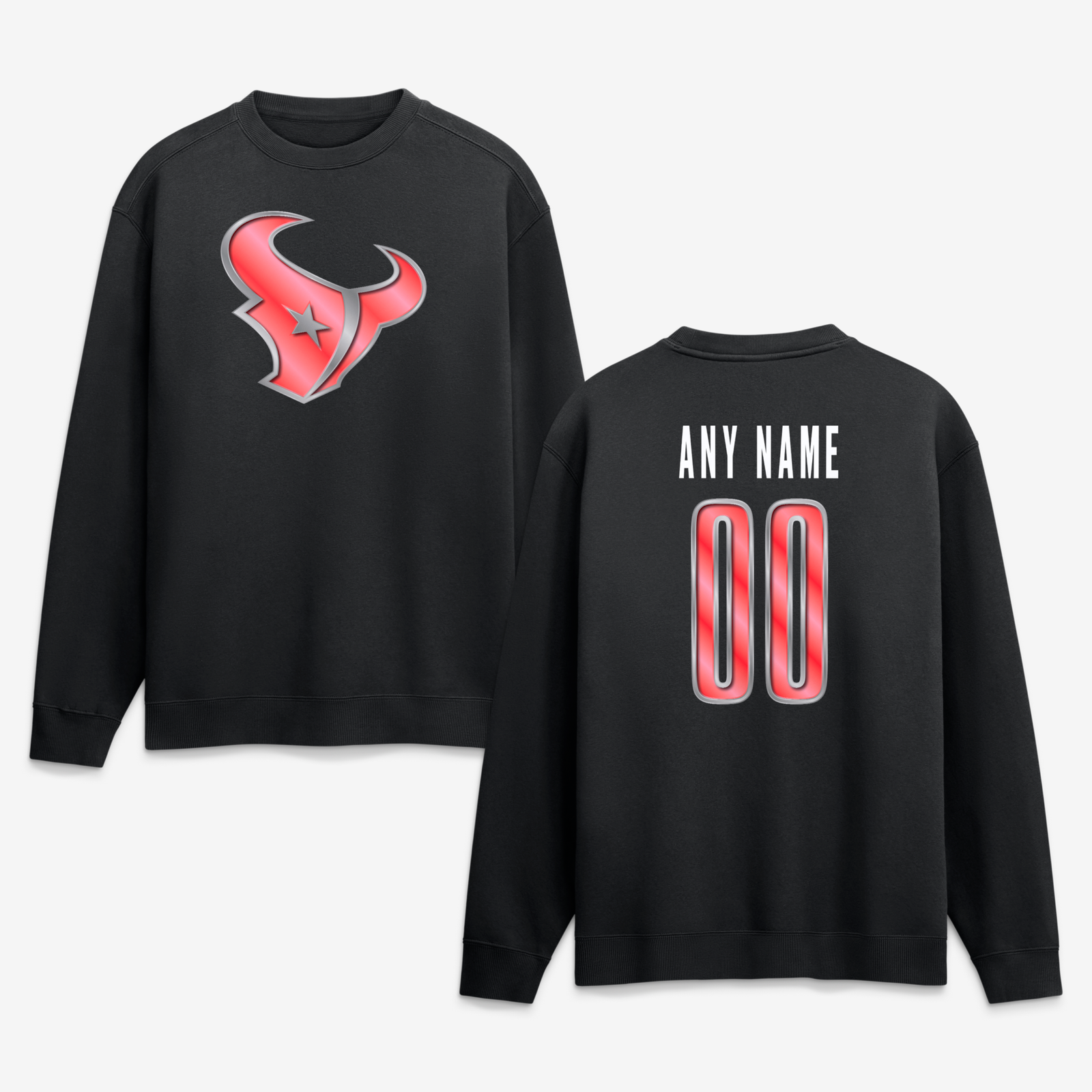 Men’s Black Houston Texans Metallic Mascot Personalized Name & Number Sweatshirt