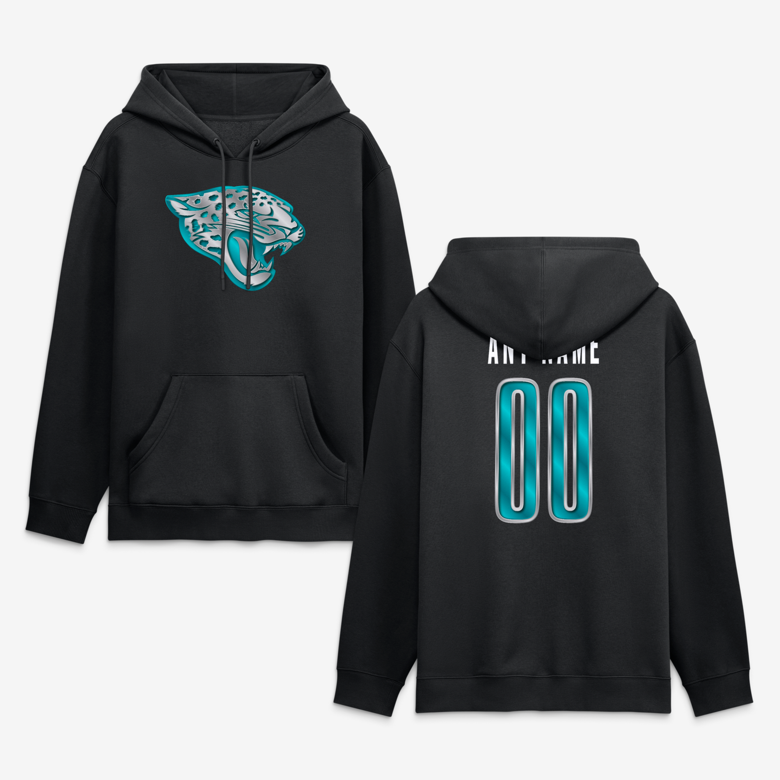 Men’s Black Jacksonville Jaguars Metallic Mascot Personalized Name & Number Hoodie